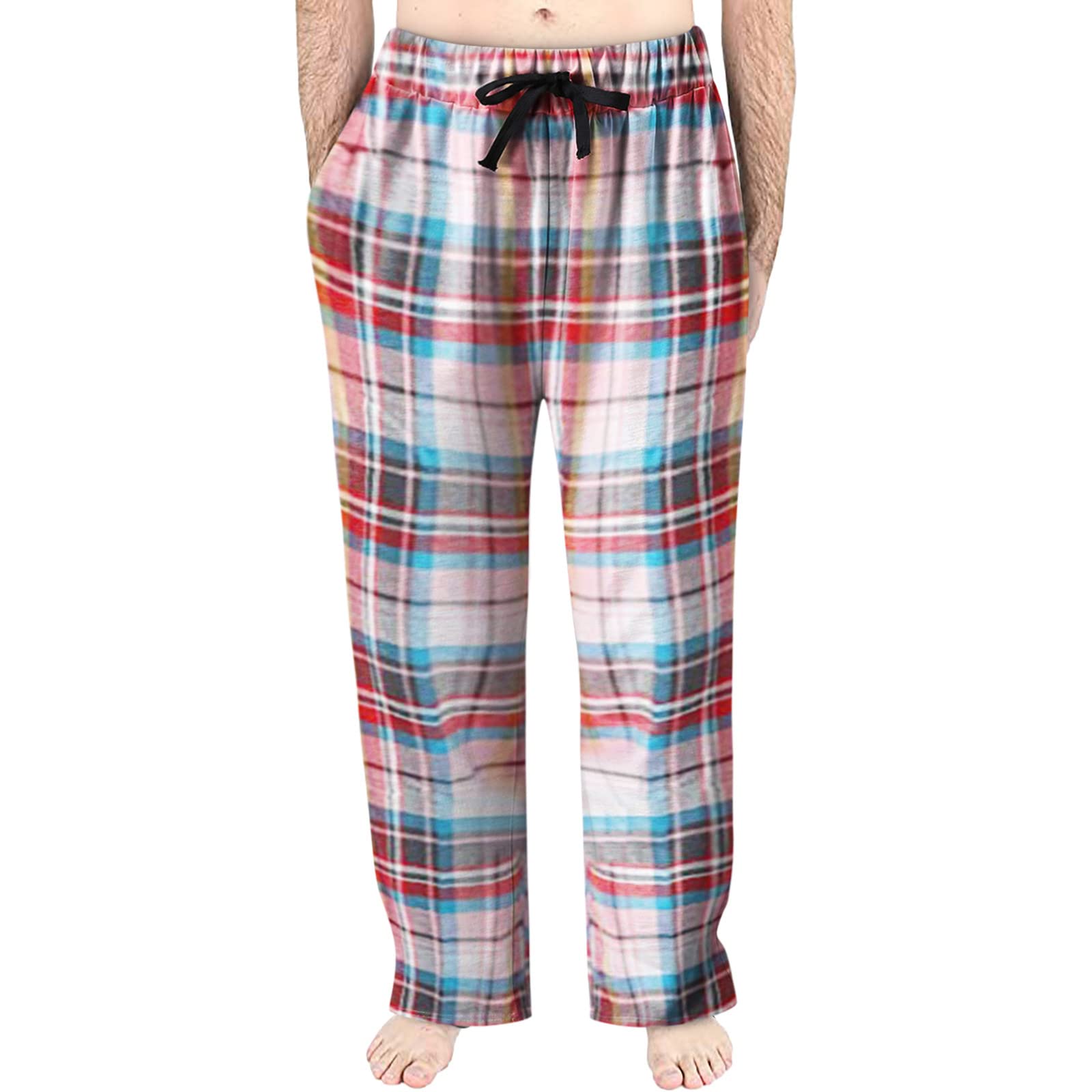 Men's Casual Cotton Plaid Sweatpants - Spring Fashion Lace Trim Lounge Pants for Home & Outdoor Wear - Comfortable Sleepwear & Relaxing Pajamas