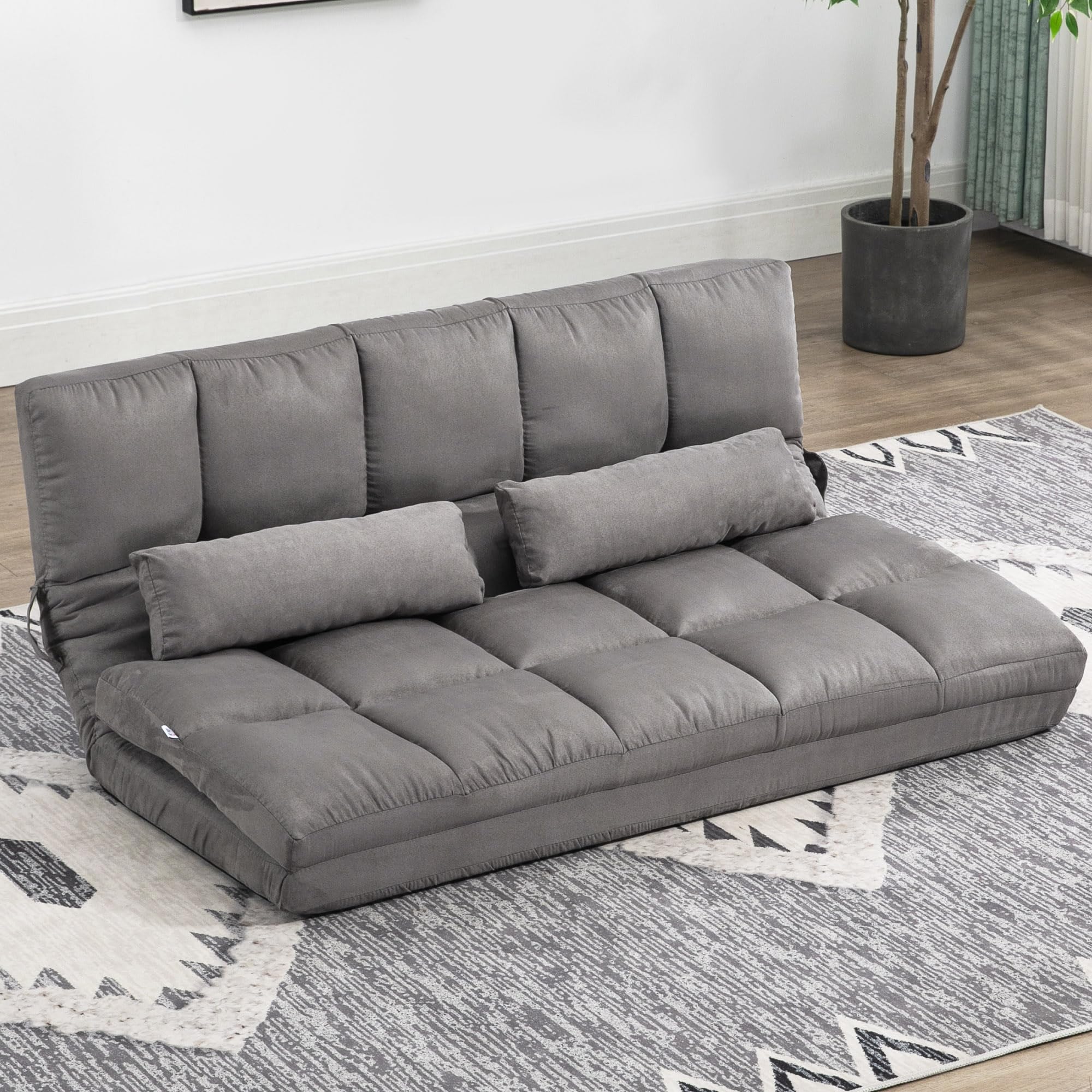 HOMCOM Convertible Floor Sofa Chair - Folding Couch Bed & Guest Chaise Lounge with 2 Pillows, Adjustable Backrest & Headrest, 51.25