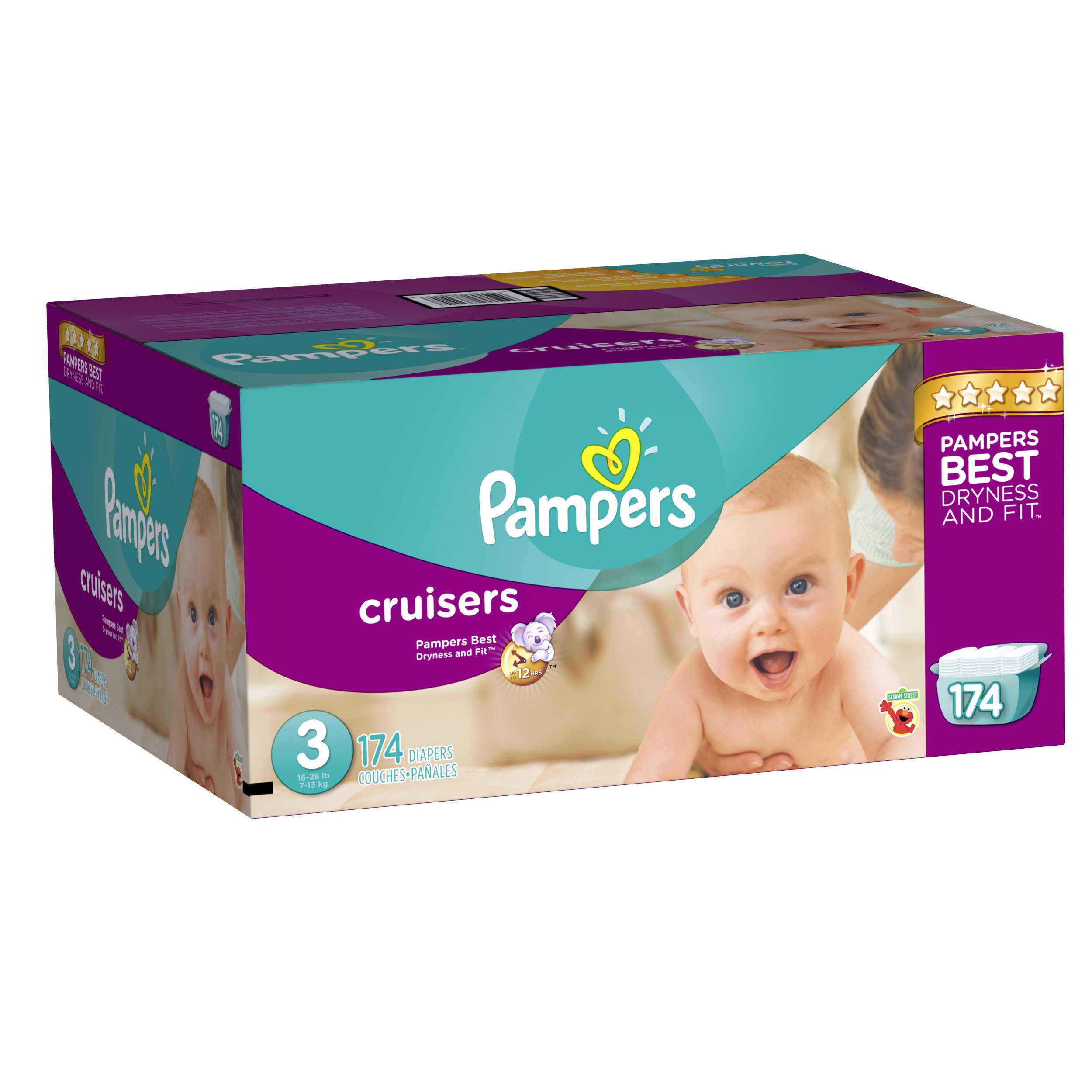 Pampers Cruisers Size 3 Disposable Diapers - 174 Count Economy Pack Plus | Super Absorbent, Leak Protection | Day & Night Use for Active Babies (Packaging May Vary)