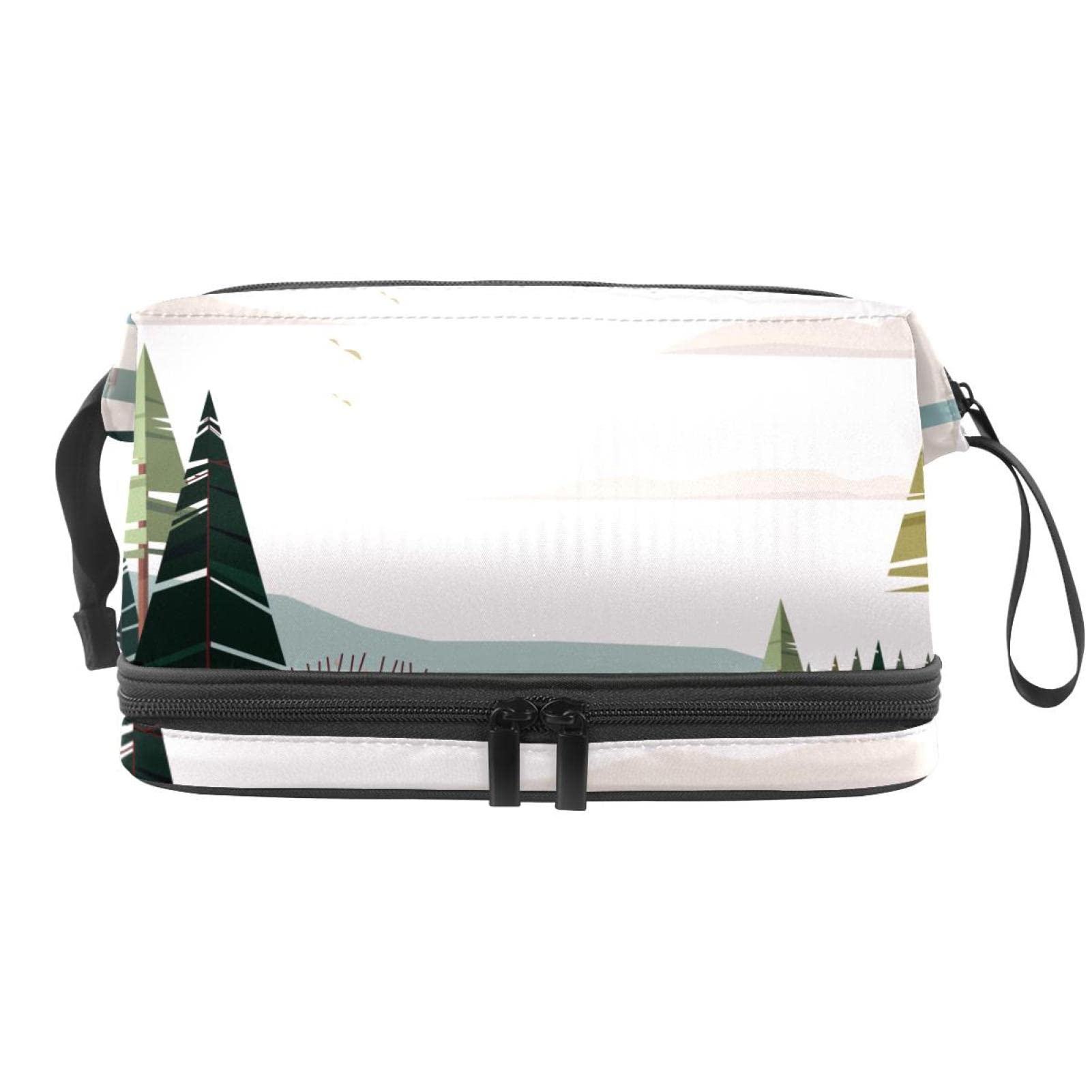 Double Layer Travel Makeup Bag with Brush Compartment - Waterproof Cosmetic Organizer & Roomy Toiletry Pouch for Women, Girls - Beautiful Landscape Print - Perfect for Travel, Gym, and Daily Beauty Essentials Storage