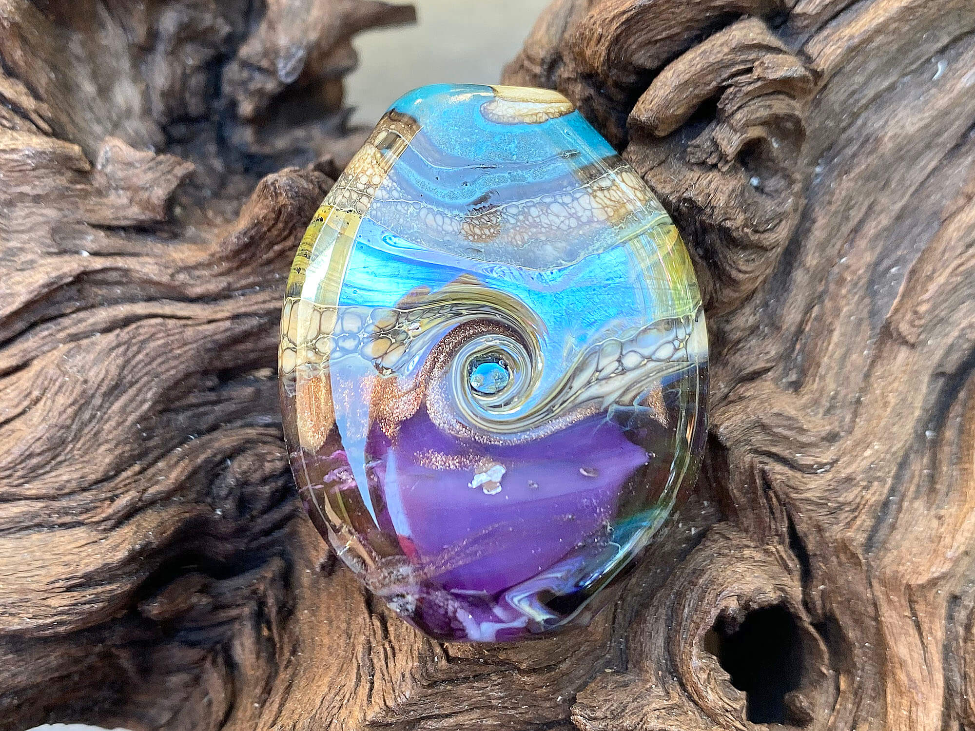 Handmade Aqua Blue & Purple Organic Lampwork Glass Focal Bead - SRA Certified for Jewelry Making, DIY Crafts & Home Decor