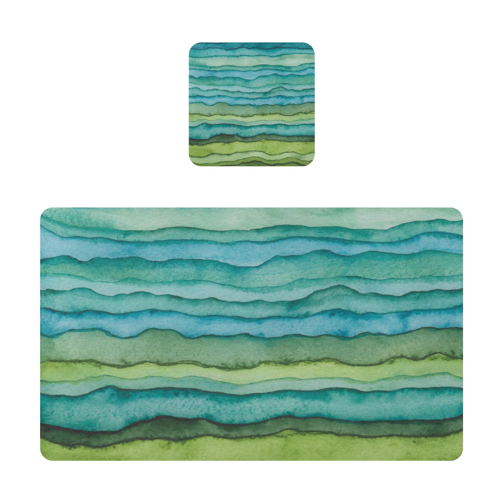 ALAZA Bright Blue and Green Waves Placemats Set - Heat Resistant Washable Table Mats for Dining Room Decor with Matching Coaster - Perfect for Dinner Parties, Holiday Gatherings & Everyday Use