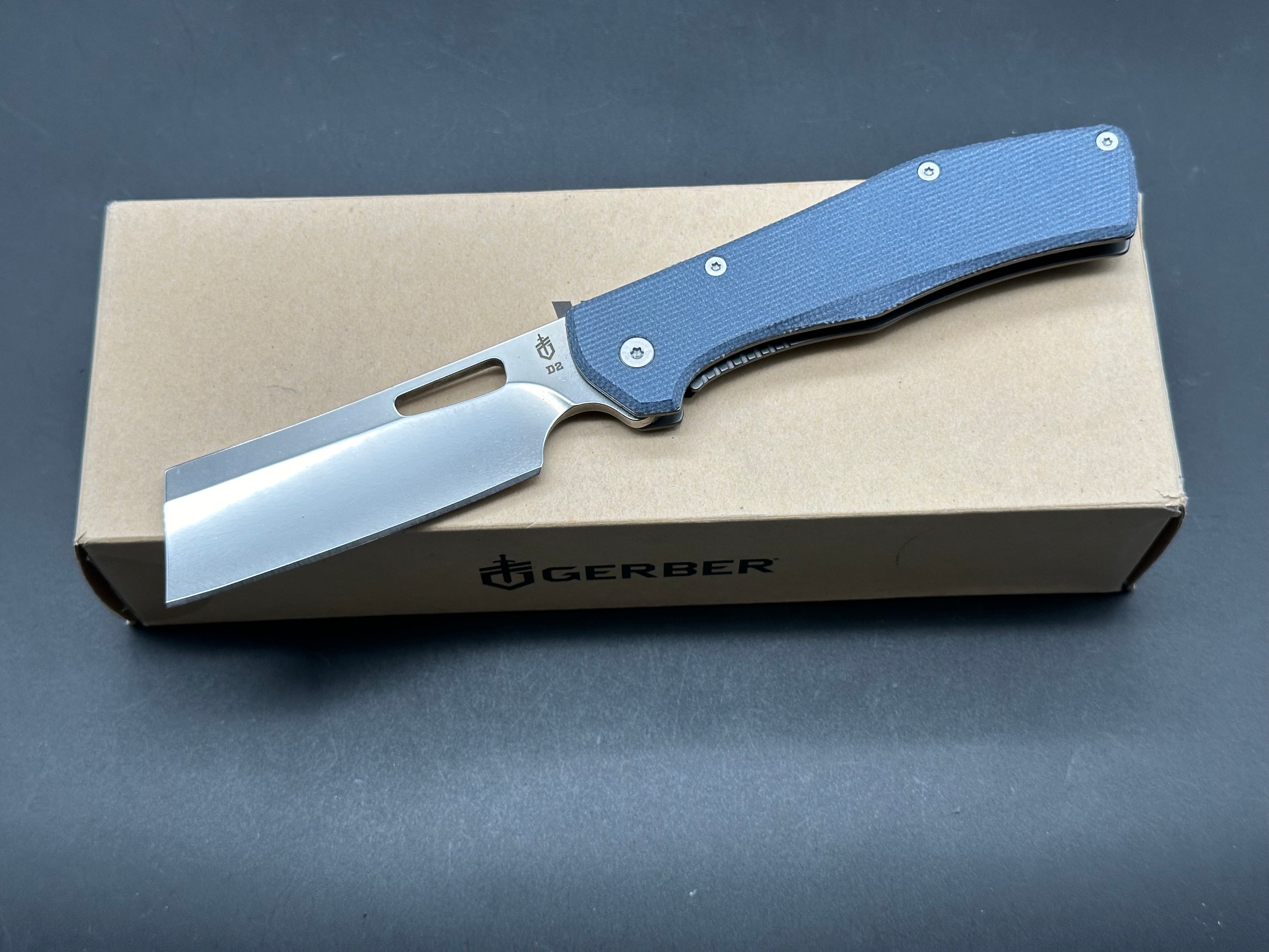 Gerber Flatiron Folding Knife - D2 Steel Blade, Blue Micarta Handle - EDC Pocket Knife for Camping, Hiking & Outdoor Adventures