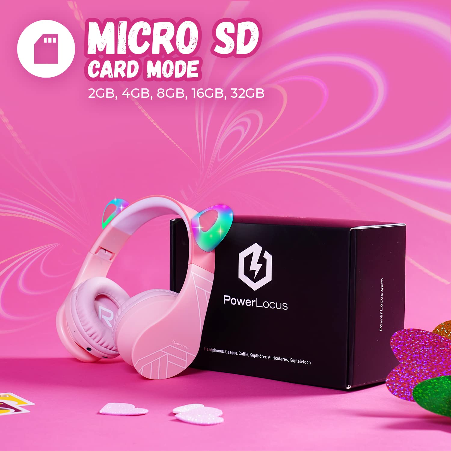 PowerLocus Kids Bluetooth Headphones - Wireless Over-Ear Foldable Headphones with Microphone, 85dB Volume Limit, Micro SD & FM - Perfect for School, Travel, Gaming on Phones, Tablets & PC