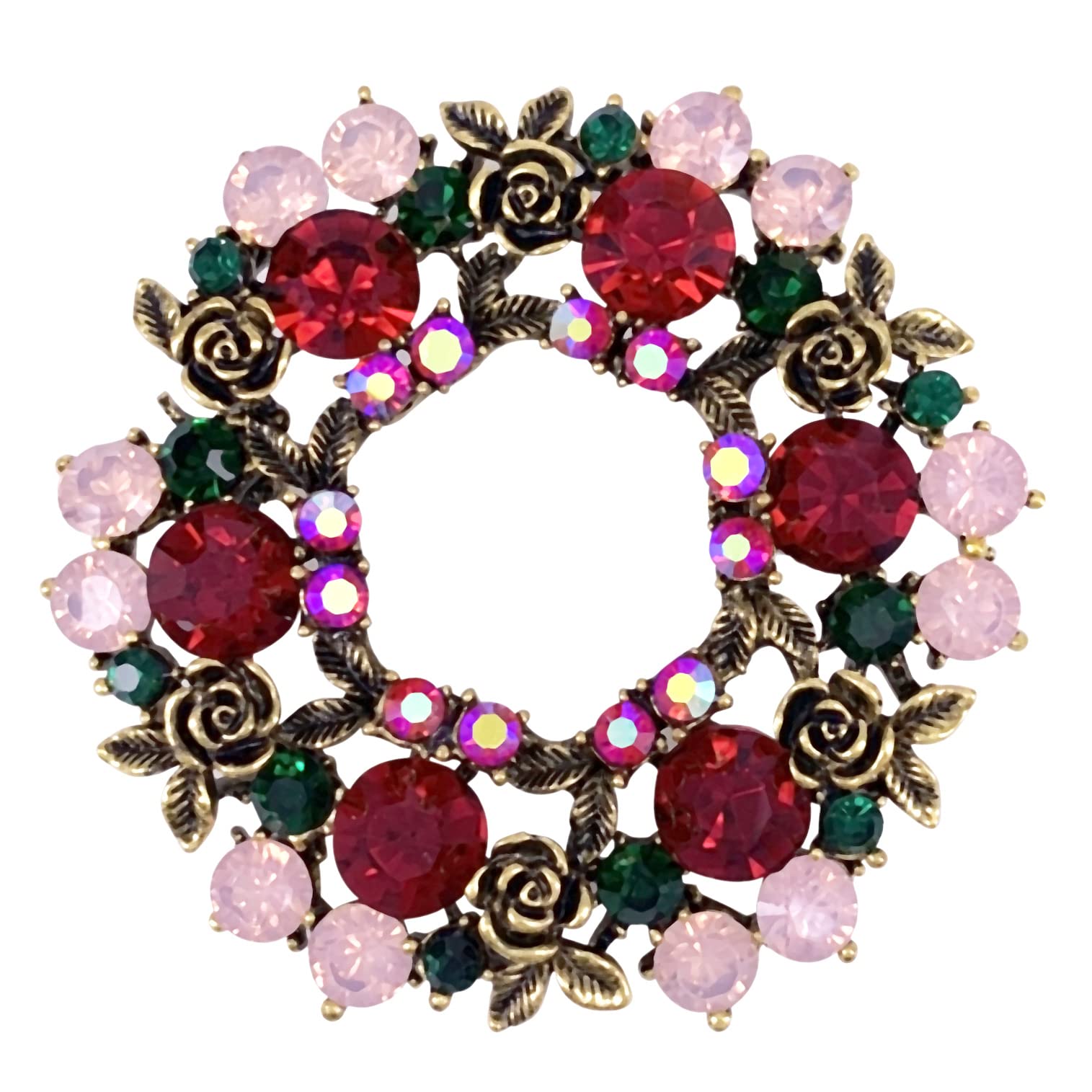 SELOVO Red Rose Flower Brooch Pin with Rhinestones - Elegant Vintage Lover's Jewelry for Women - Perfect for Weddings, Parties, and Special Occasions