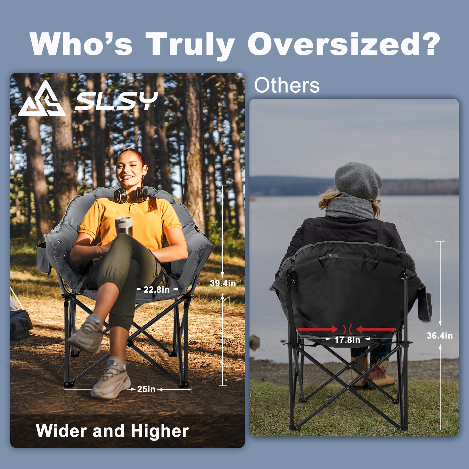 Slsy Oversized Heated Camping Chair - 500 lbs Weight Capacity, Portable Folding Heated Seat for Outdoor Sports, Camping, Picnics & Patio Use - Perfect for Cold Weather Adventures, Backyard Relaxation & Tailgating Parties