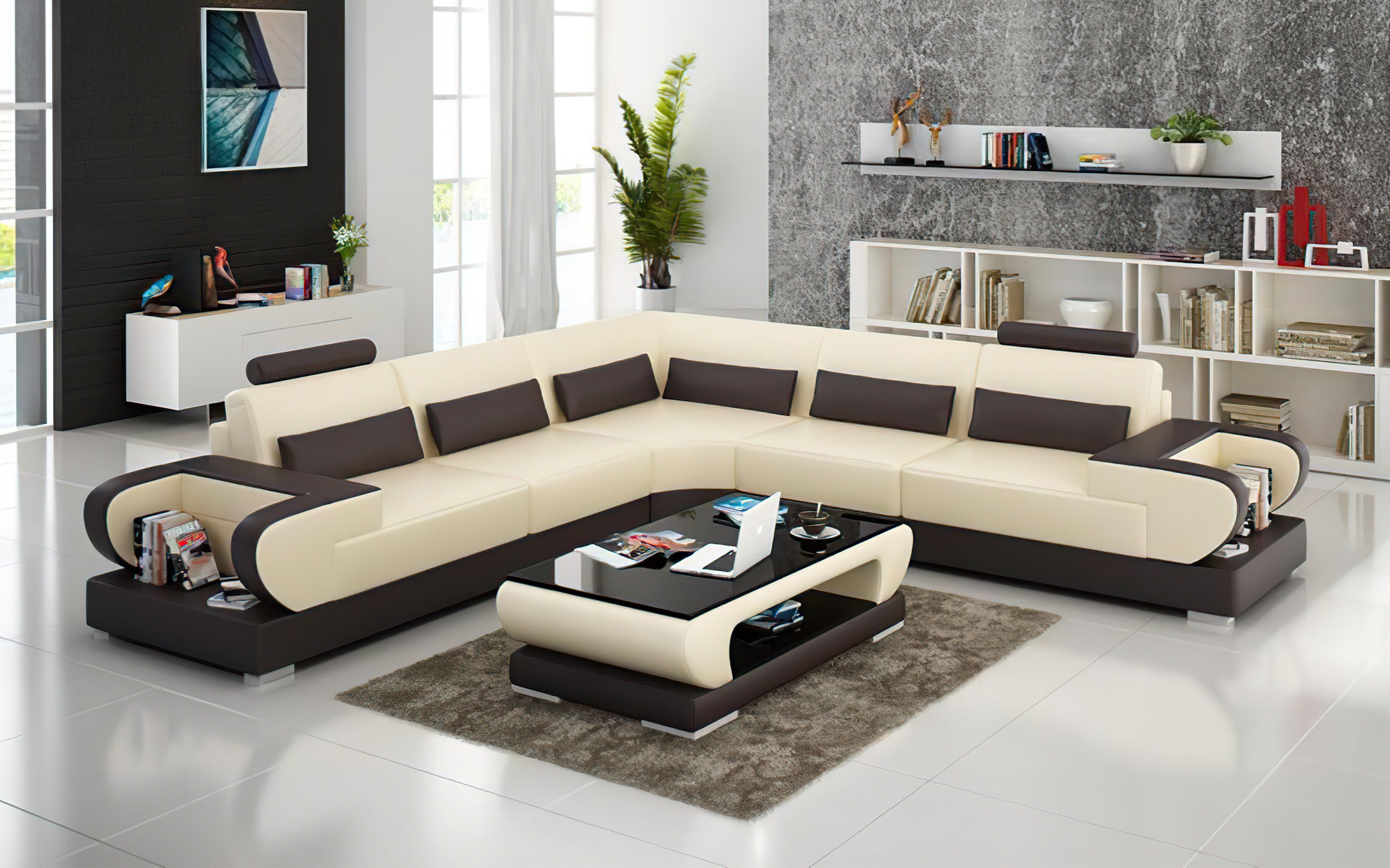 Modern Leather Sectional Sofa - Luxurious Comfort for Living Room, Lounge & Home Theater - Perfect for Family Gatherings & Relaxation