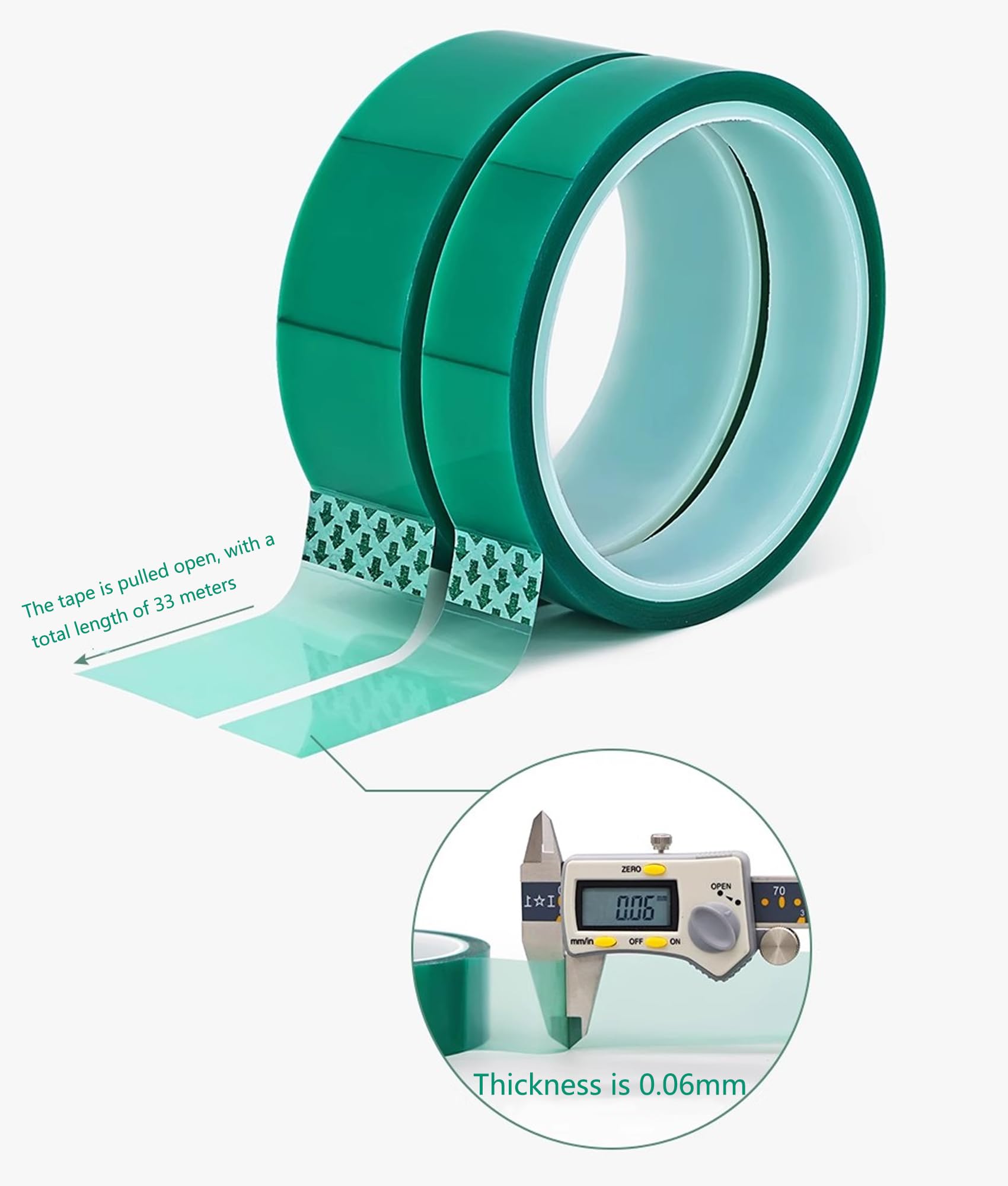 Heat Resistant Sublimation Tape - 3 Rolls 20mm x 33m (108ft) High Temperature Adhesive Tape for Heat Transfer, No Residue (Green) - Perfect for T-Shirt Printing, Mug Press & DIY Craft Projects