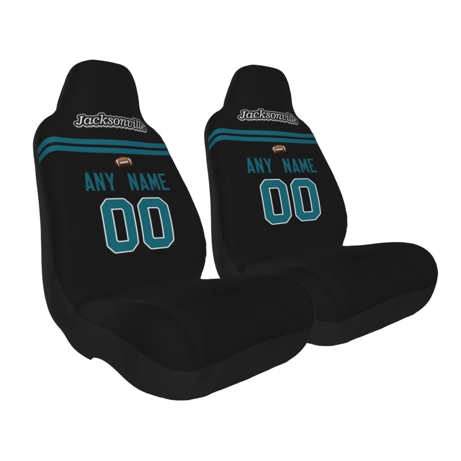 Custom Football Car Seat Covers with Name & Number - Personalized Elastic Soft Front Seat Protectors for Cars, Trucks & SUVs | Universal Fit 2pc Set | Perfect for Jacksonville Gifts, Game Day & Sports Fans