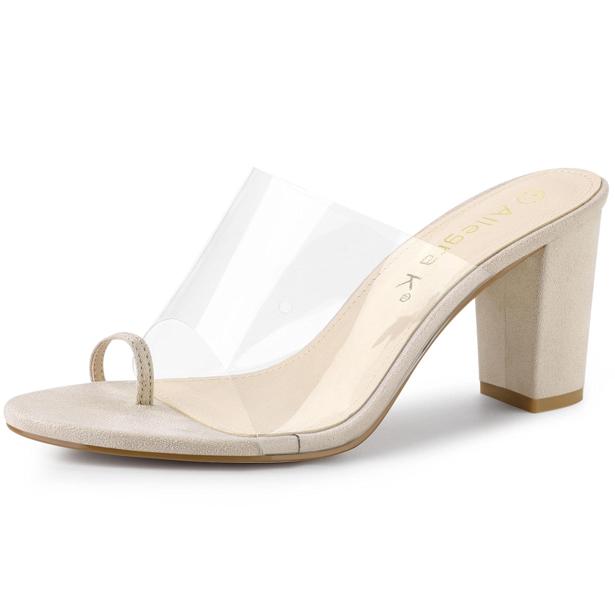 Allegra K Women's Clear Chunky Heel Slide Sandals - Fashionable Ring Design for Summer, Beach, and Casual Outings
