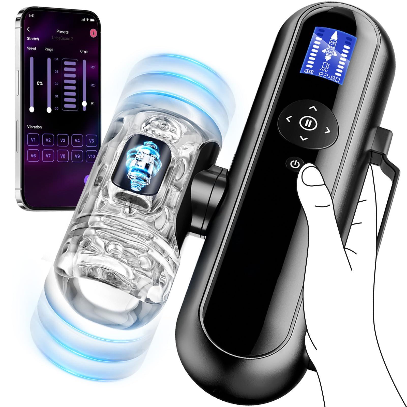 Upgraded Male Masturbator Sex Toy with 4 Thrust Depths, 3 Start Points & 10 Vibration Speeds - AI App Controlled TPE Blowjob Toy for Men | Perfect for Solo Play, Couples Fun & Discreet Adult Pleasure