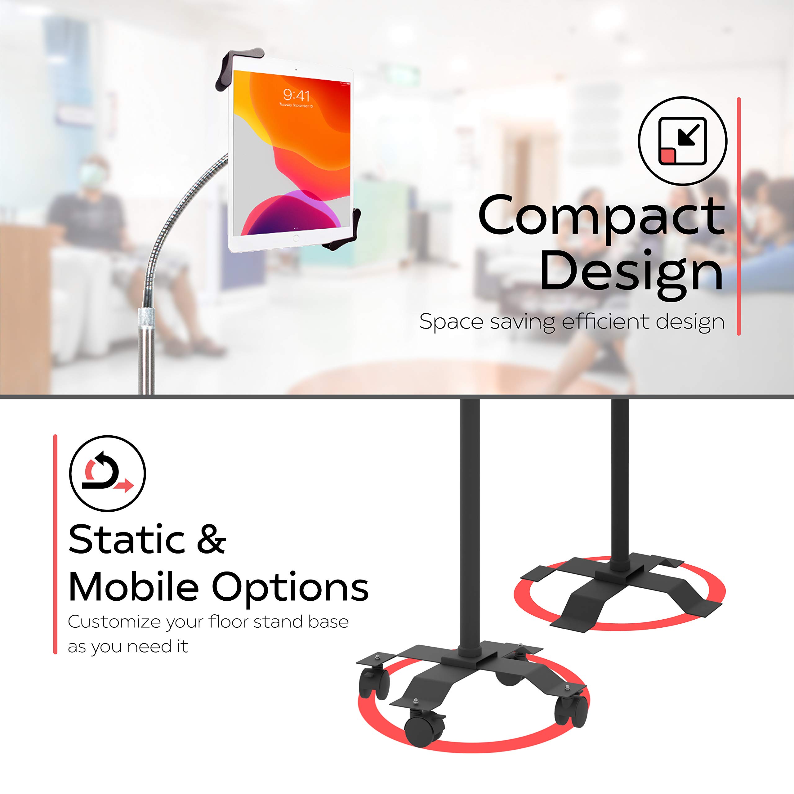 Adjustable Gooseneck Floor Stand for iPad 2/3 - CTA Digital PAD-AFS - Perfect for Home Office, Classroom & Hands-Free Viewing