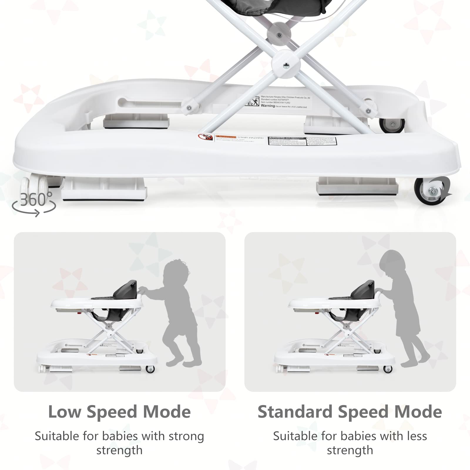 INFANS 3-in-1 Foldable Baby Walker with Adjustable Speed Wheels & Safety Bumper | Convertible Learning Walker for Toddlers (6-18 Months) | Detachable Seat Cover & Anti-Rollover Design - Perfect for First Steps, Indoor Play & Early Learning (Grey)