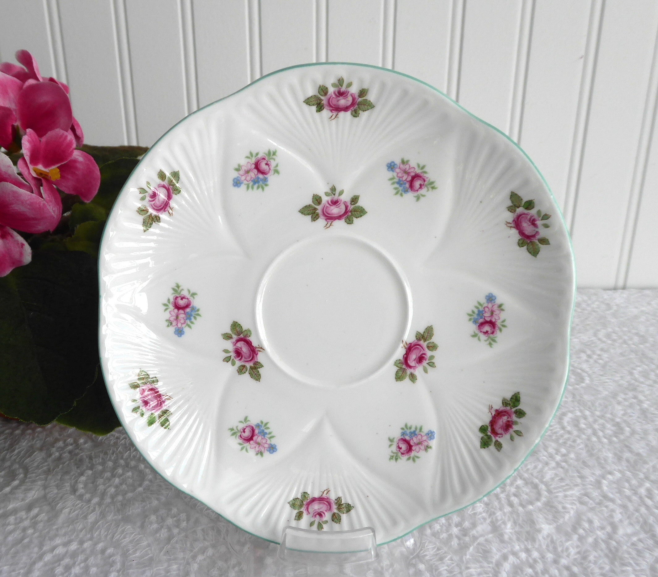 Elegant Shelley Teacup and Saucer Set - Vintage Rosebud Design with Blue Trim, Fine Bone China - Perfect for Afternoon Tea, Bridal Showers & English Tea Parties