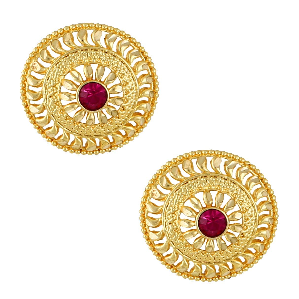 BBRATS 1 Gram 18K Gold Plated Brass Traditional Indian Meenakari Stud Earrings with Pink Ruby Stones - Screw Back Ethnic Jewelry Set for Women & Girls - Perfect for Weddings, Festivals & Ethnic Outfits