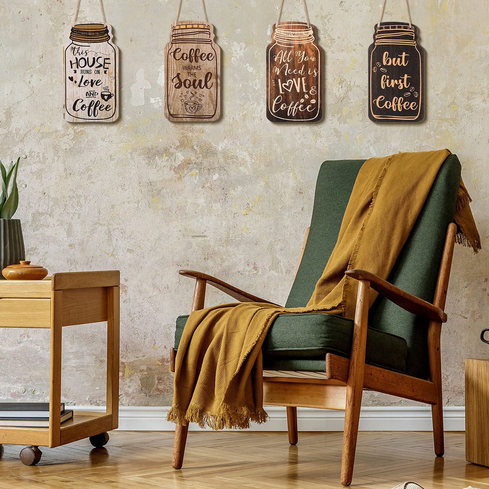 Jetec 4-Piece Farmhouse Wooden Coffee Bar Signs - Rustic Wall Hanging Plaques with 'But First Coffee' Quote - Perfect for Home, Office & Kitchen Decor | Ideal for Coffee Shops, Breakfast Nooks & Cozy Spaces