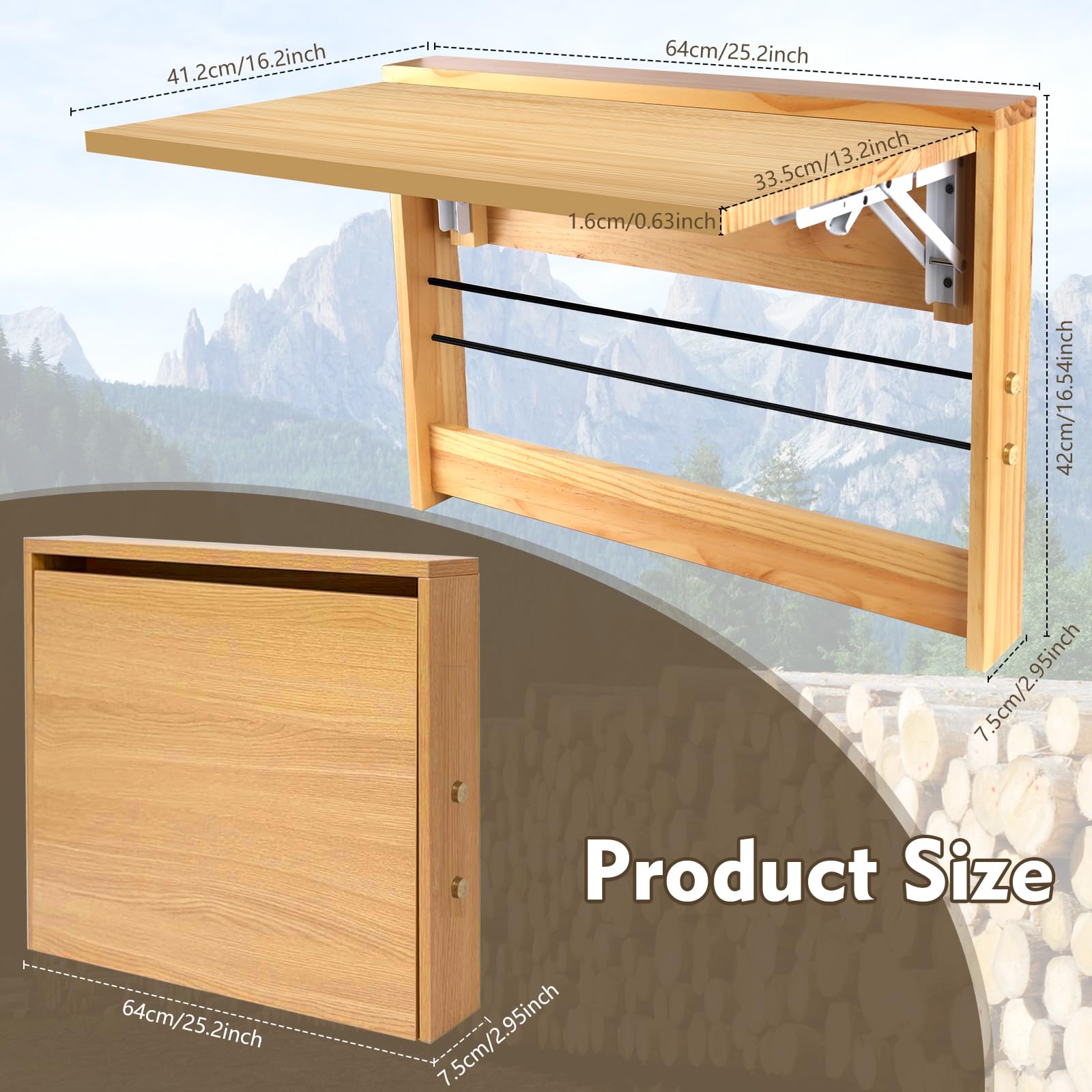 Foldable Wall Mounted Desk with Iron Bracket - Space Saving Wooden Floating Table for Small Spaces, Home Office, Laundry Room & Study - Perfect for Apartments, Dorms & Tiny Homes