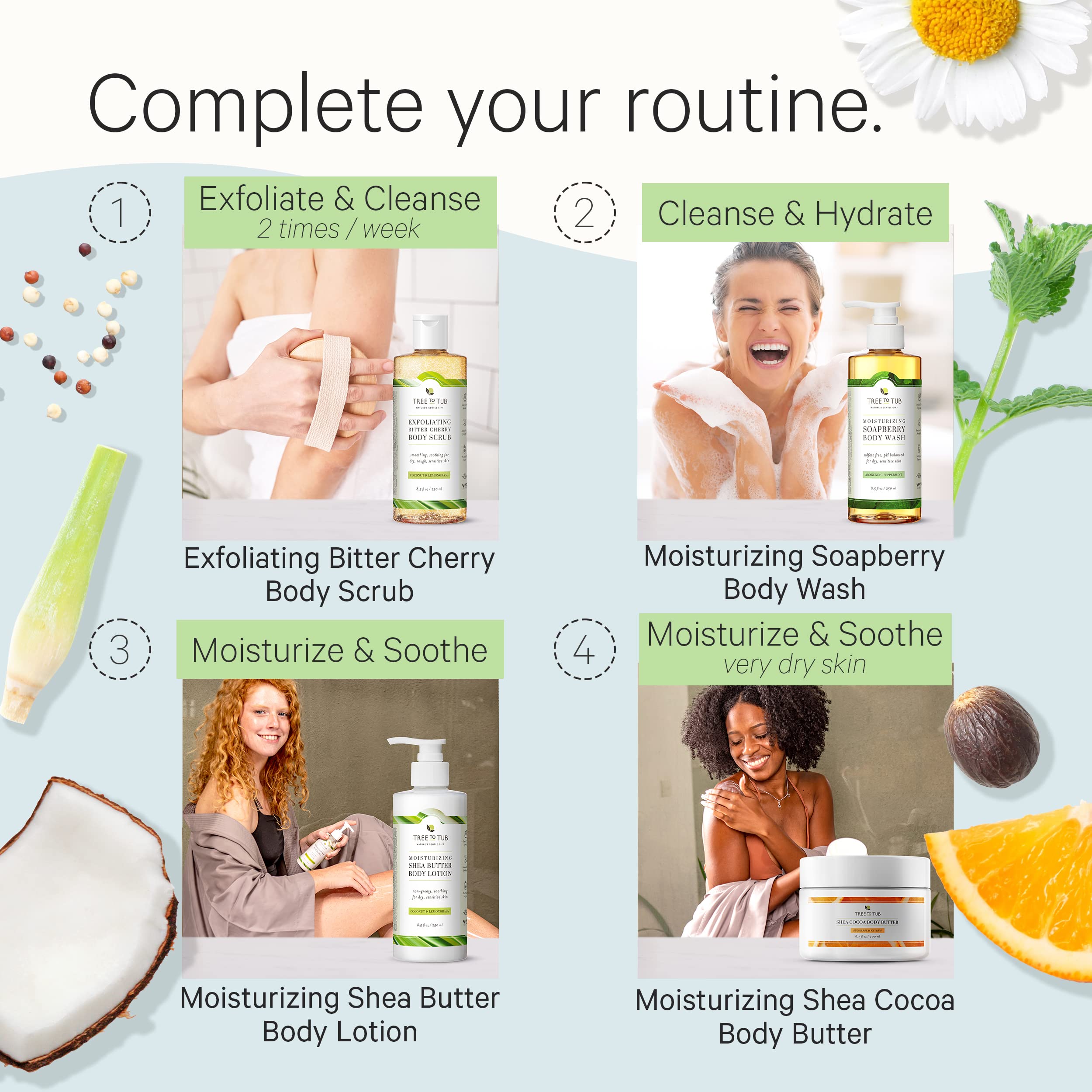 Tree to Tub Citrus & Peppermint Body Wash for Dry & Sensitive Skin - pH Balanced, Sulfate-Free, Vegan Moisturizing Body Wash with Organic Shea Butter for Women & Men - Perfect for Daily Hydration & Gentle Cleansing