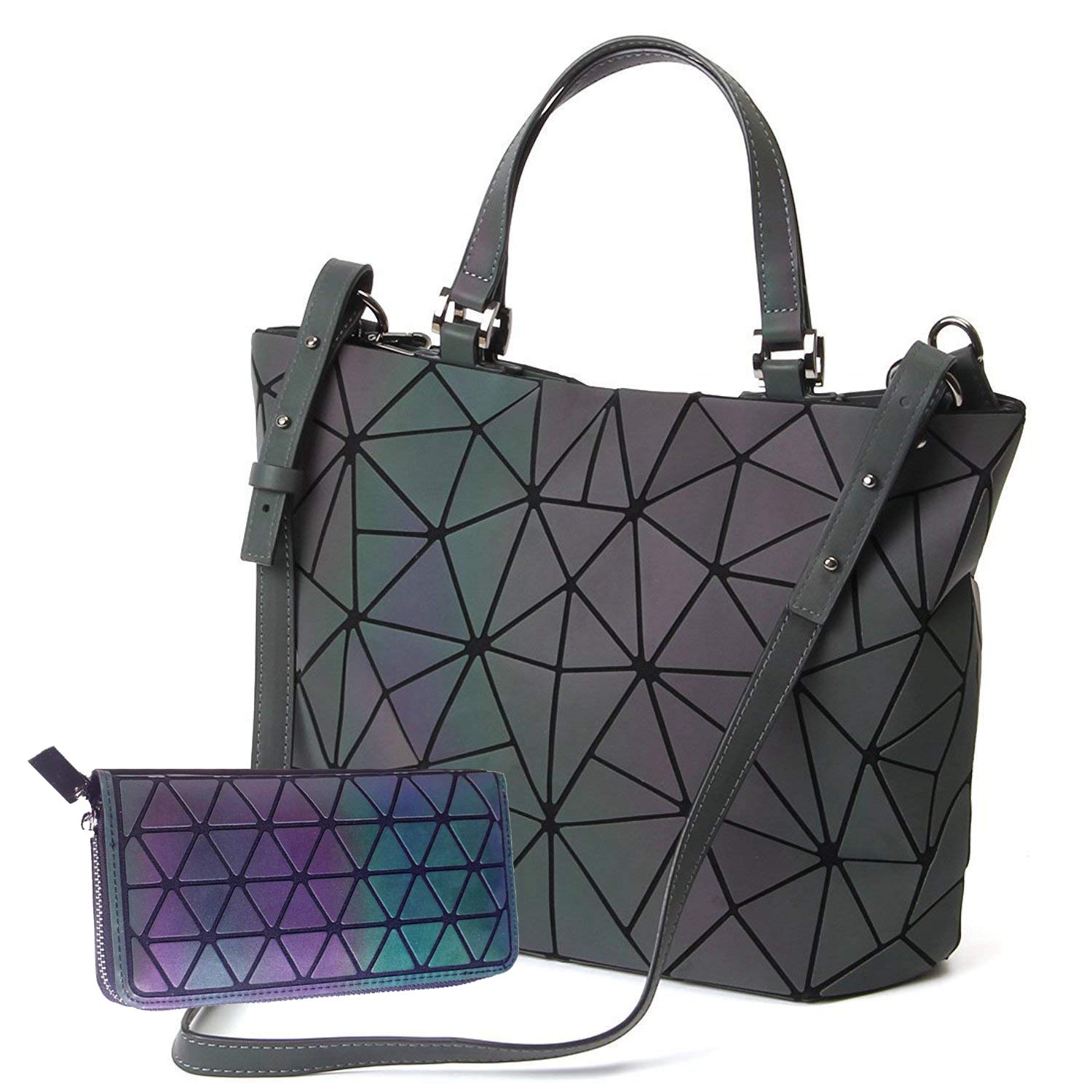 Geometric Reflective Shoulder Bag for Women - Holographic Luminous Crossbody Purse with Lattice Design | Perfect for Night Out, Parties, and Fashion Events