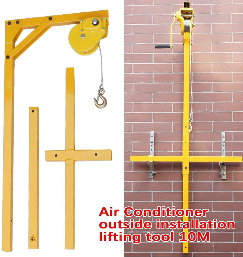 Stainless Steel AC Installation Lift Tool - Heavy Duty Triangle Bracket for Outdoor Air Conditioner Mounting with 10M Safety Rope | Perfect for HVAC Technicians & DIY Home AC Unit Installations