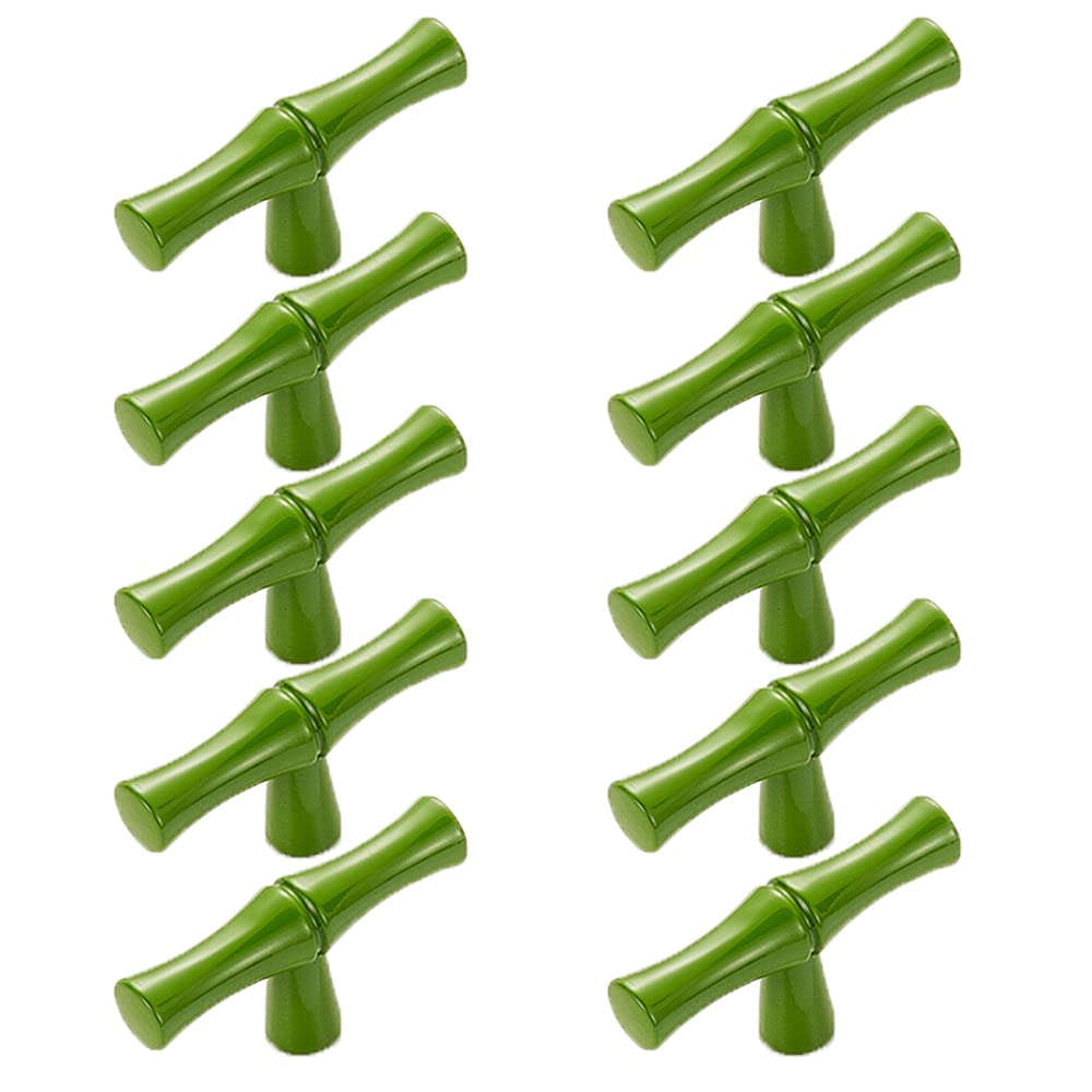 10 Pack Bamboo Cabinet Knobs - Single Hole Kitchen Cupboard Dresser Closet Drawer Door Handles Pulls in Green - Perfect for Home Renovation & DIY Furniture Upgrade