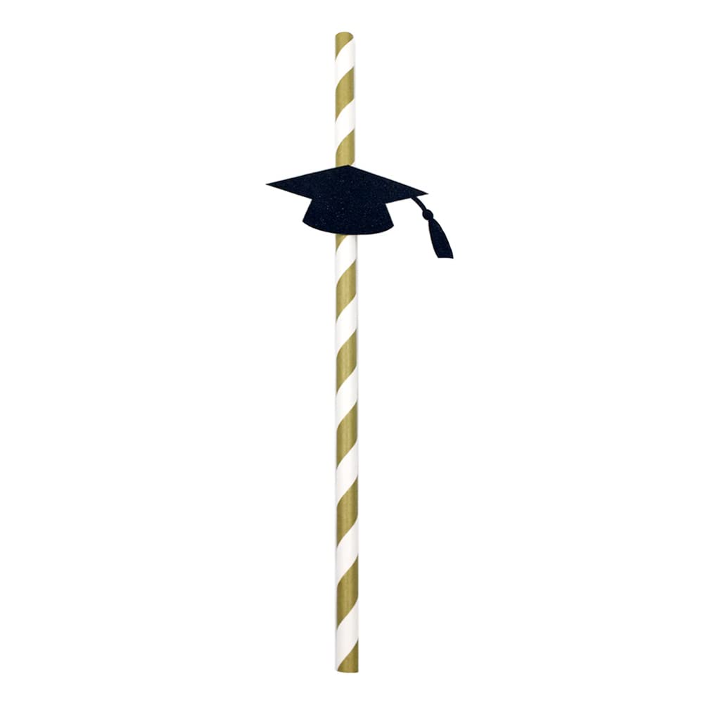 VALICLUD 16pcs Striped Paper Drinking Straws - Eco-Friendly Graduation Party Supplies for Smoothies, Coffee & Cocktails | Perfect for Graduation Decor, Birthday Parties & Baby Showers