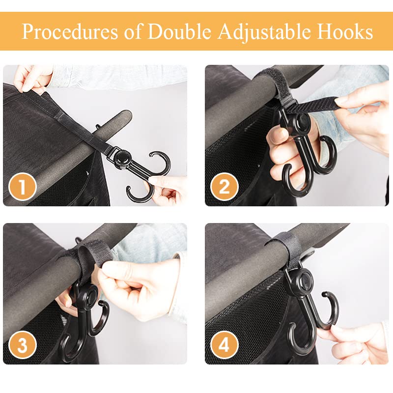 VOVCIG Double Stroller Hooks - Heavy Duty Stroller Hangers for Diaper Bags, Grocery Shopping & Purses - Multipurpose Hanging Hooks for Indoor & Outdoor Use (2 Pack) - Perfect for Moms, Travel & Daily Errands