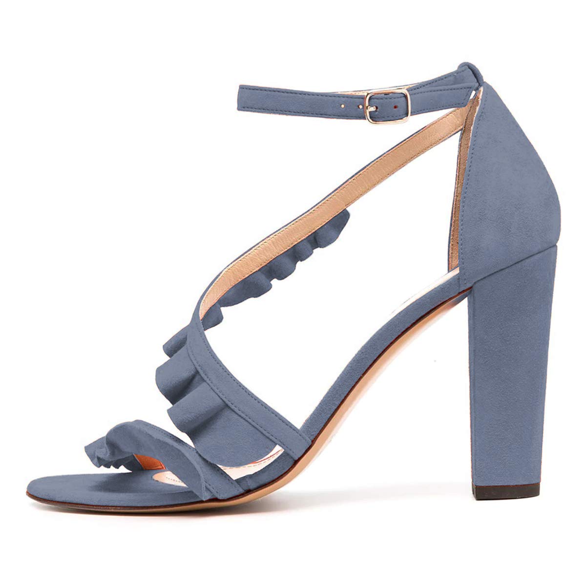 YDN Women's Heeled Sandals - Pleated Lace Block Open Toe Ankle Strap Chunky High Heels for Wedding, Party, and Evening Dress Shoes | Comfortable & Stylish Summer Sandals for Brides, Prom, and Special Occasions