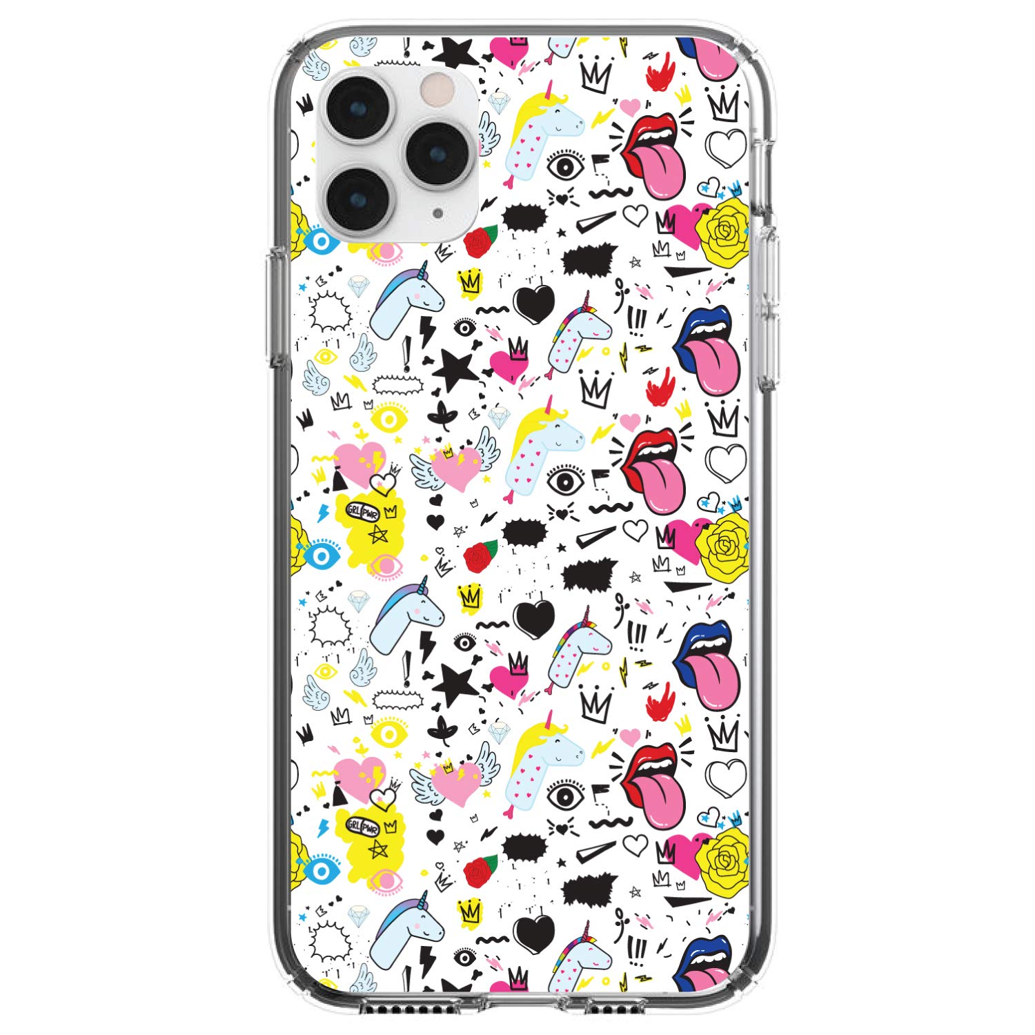 DistinctInk Clear Shockproof Hybrid Case for iPhone 13 Mini (5.4 Inch) - TPU Bumper & Acrylic Back with Tempered Glass Screen Protector - Unicorn Crowns Design - Perfect for Everyday Protection, Work, and School Use
