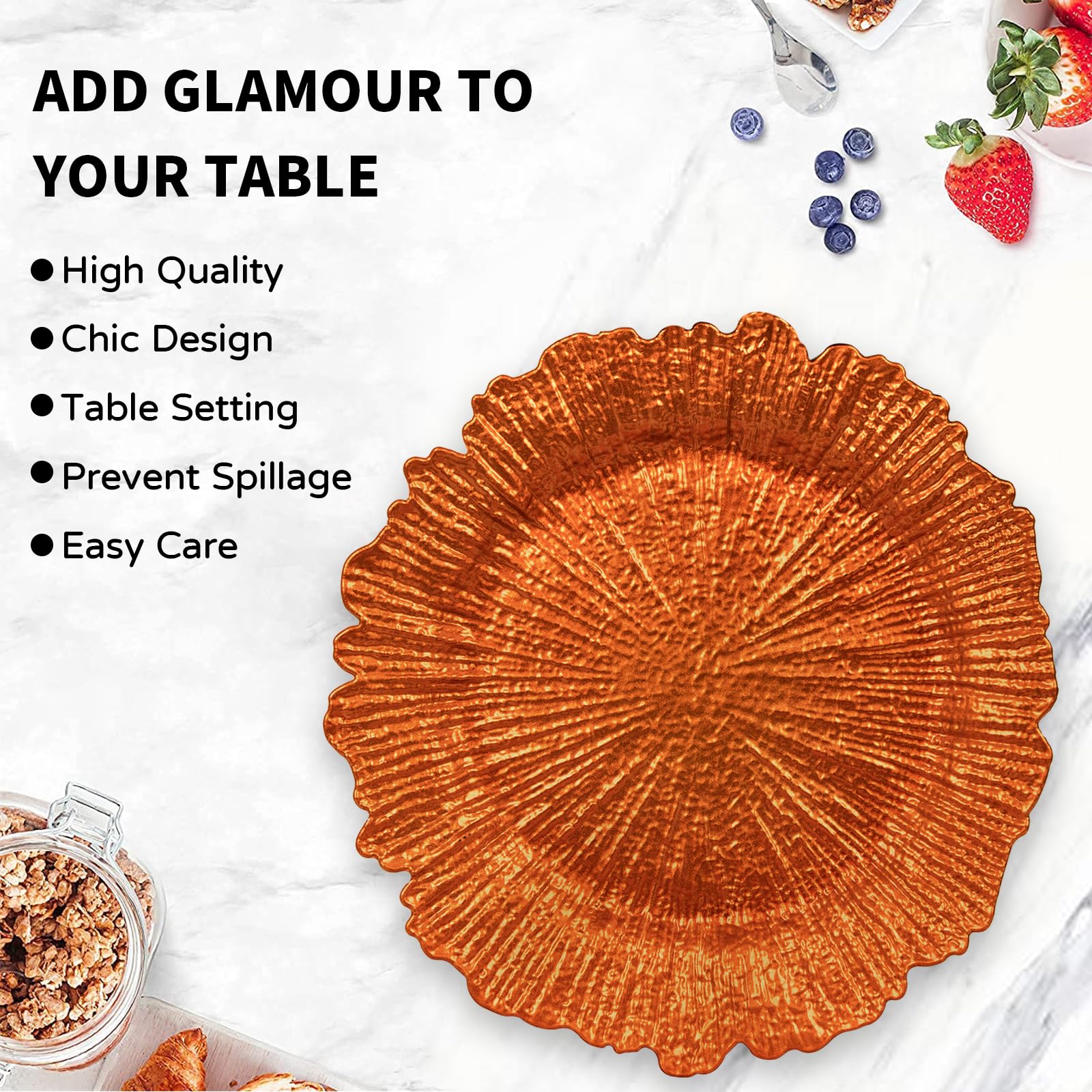 MAONAME 13-inch Orange Plastic Charger Plates - Set of 6, Elegant Dinner Plate Chargers for Wedding Decor, Party Table Setting & Holiday Dining