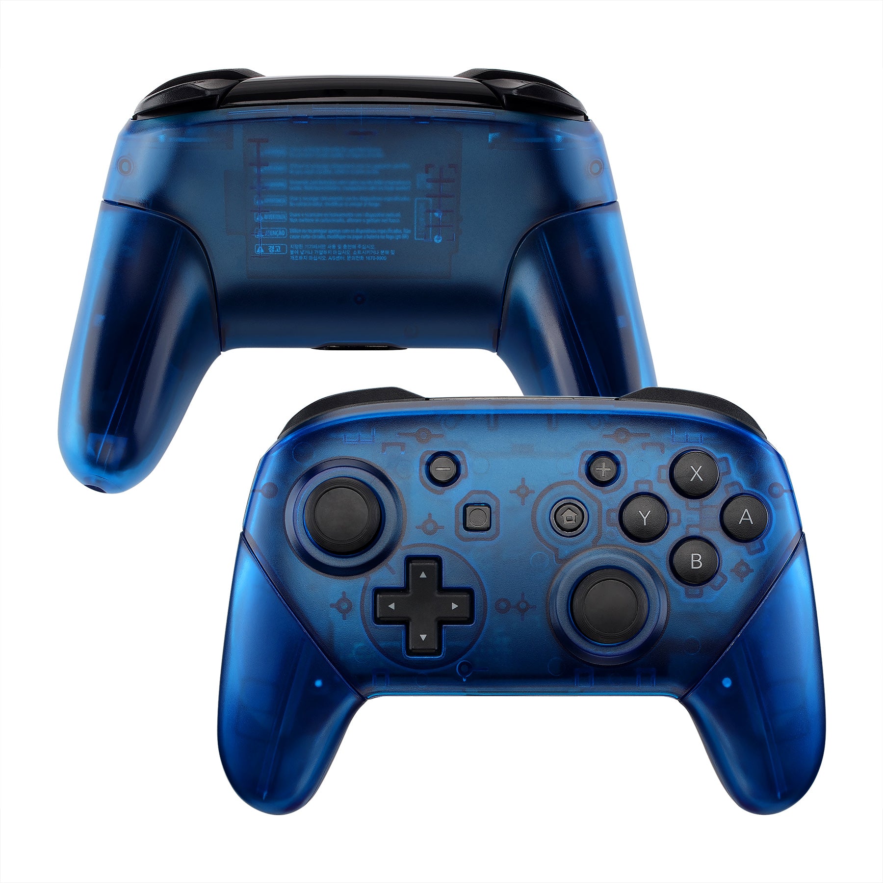 eXtremeRate Clear Blue Faceplate & Backplate Handles for Nintendo Switch Pro Controller - Custom Replacement Parts (Controller Not Included) - Perfect for Gaming, DIY Mods & Personalization - FRM503