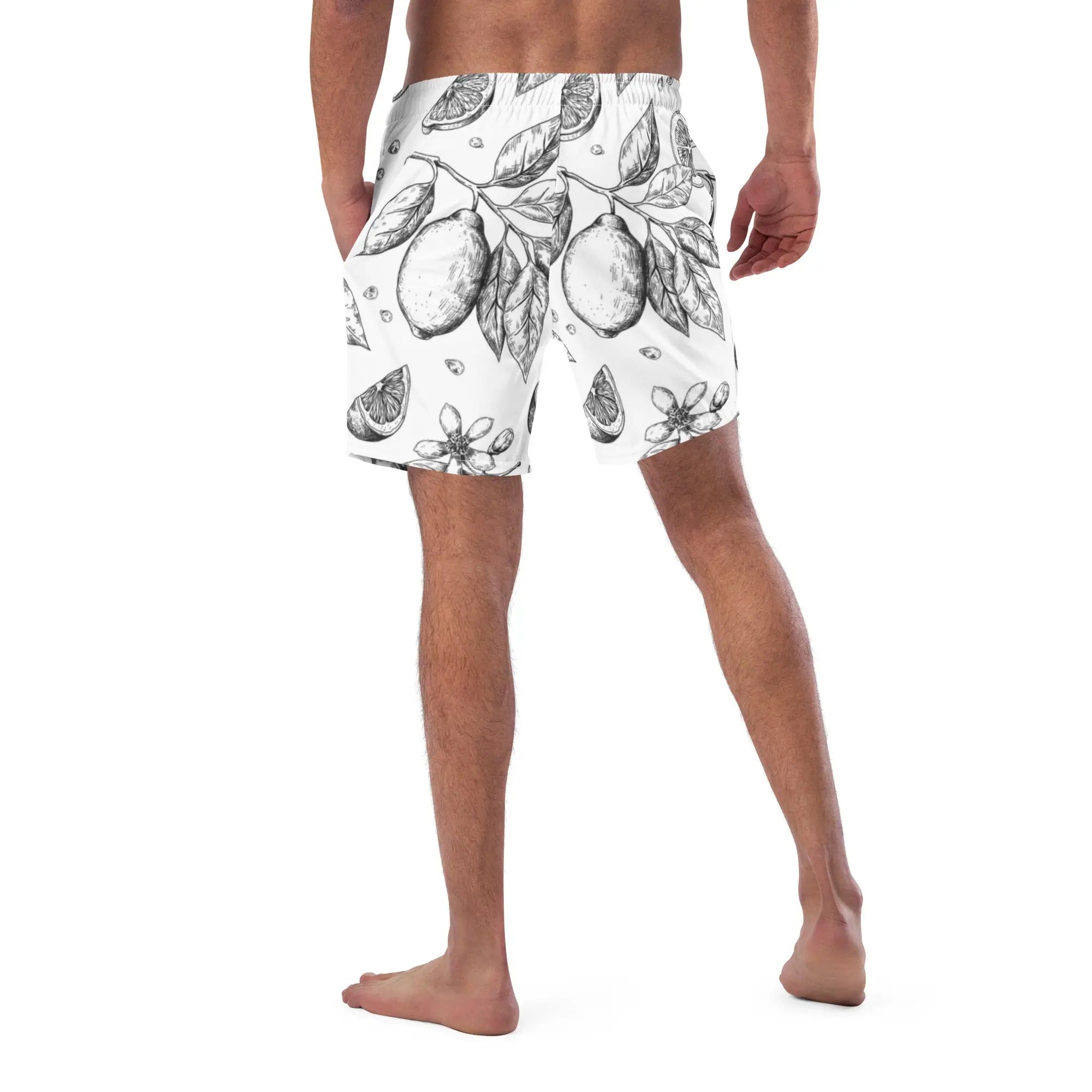 Men's Quick-Dry Swim Trunks with Lemon Print - Comfortable Beach Shorts for Swimming, Surfing & Summer Vacation