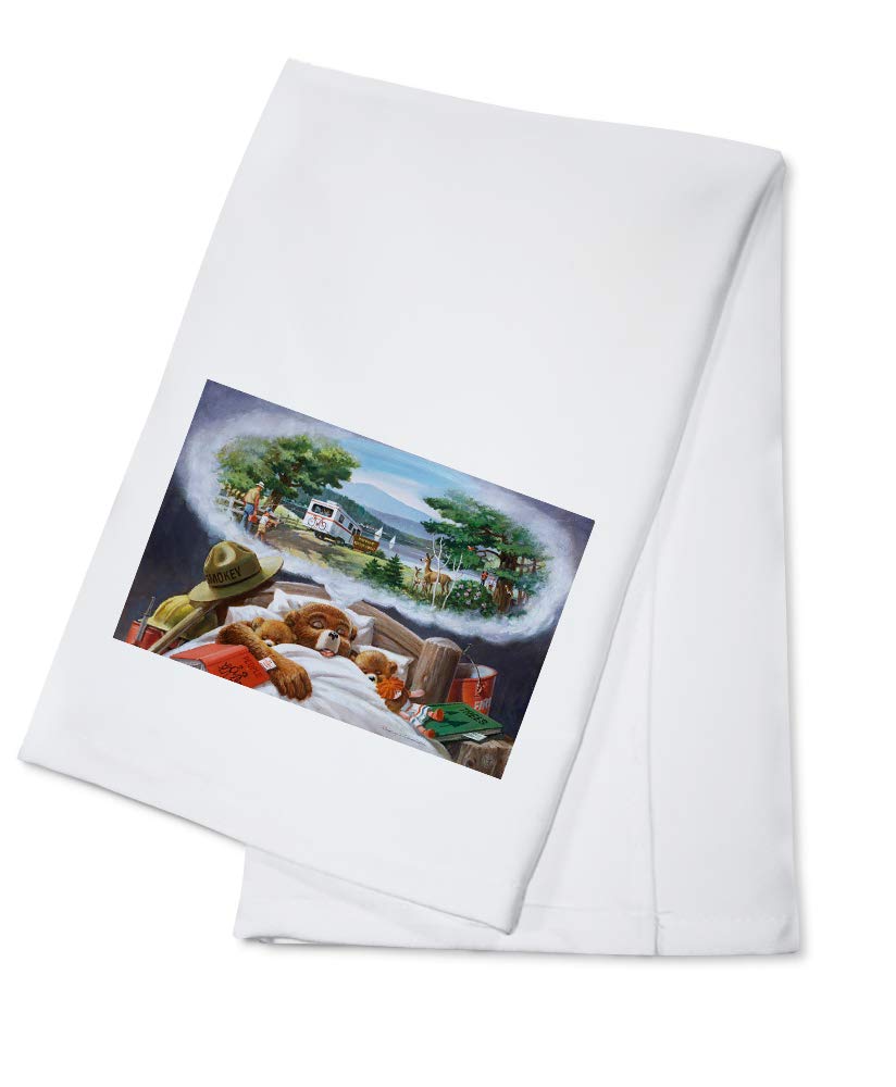 Vintage Smokey Bear in Bed Dreaming Poster - 100% Cotton Tea Towel & Decorative Hand Towel for Kitchen, Bathroom & Home Decor - Perfect for Farmhouse, Cabin & Retro Style Decorations