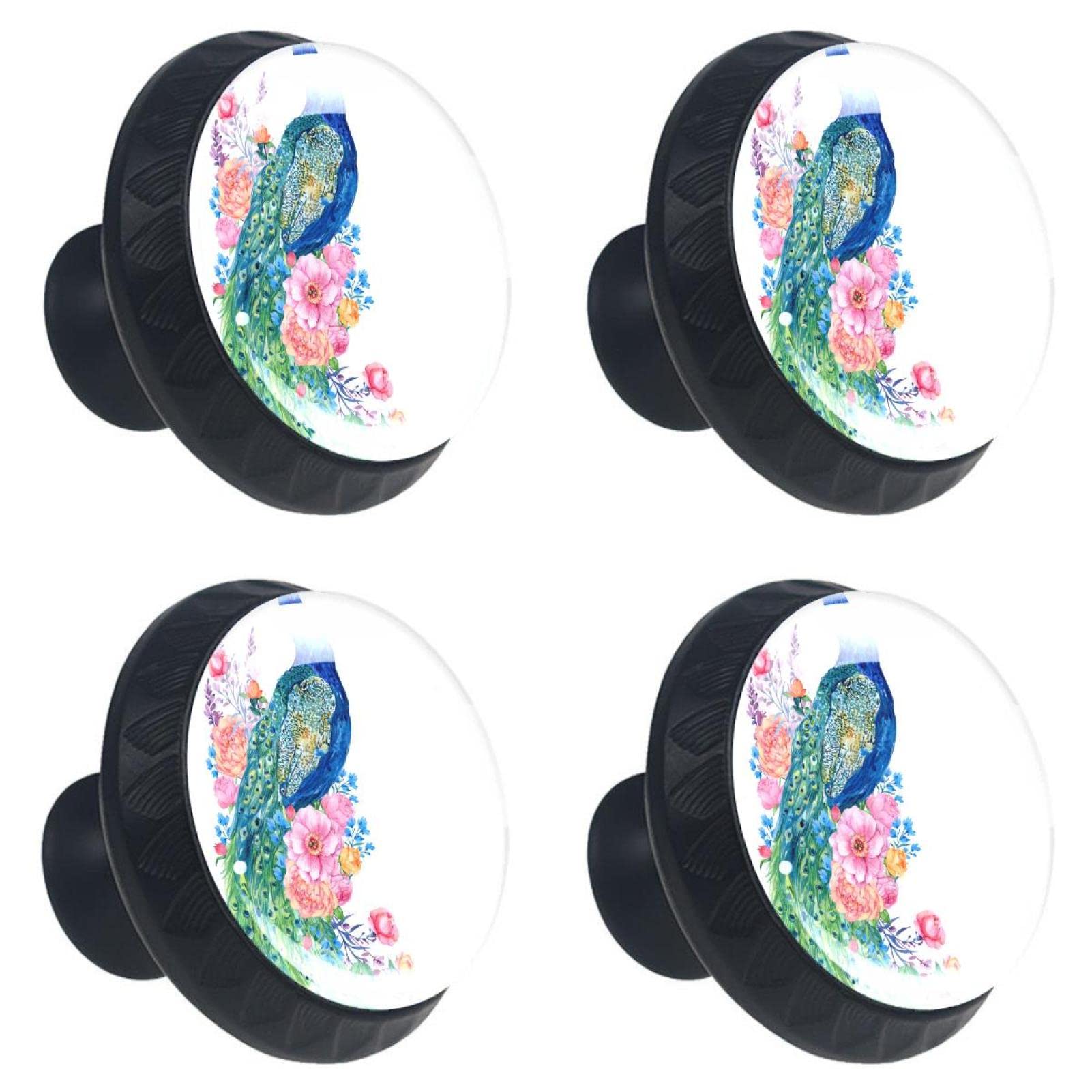 8Pcs Watercolor Peacock Flower Cabinet Handles & Knobs - Elegant Drawer Pulls for Kitchen, Bathroom & Furniture (Set of 8) - Perfect for Home Renovation & DIY Projects