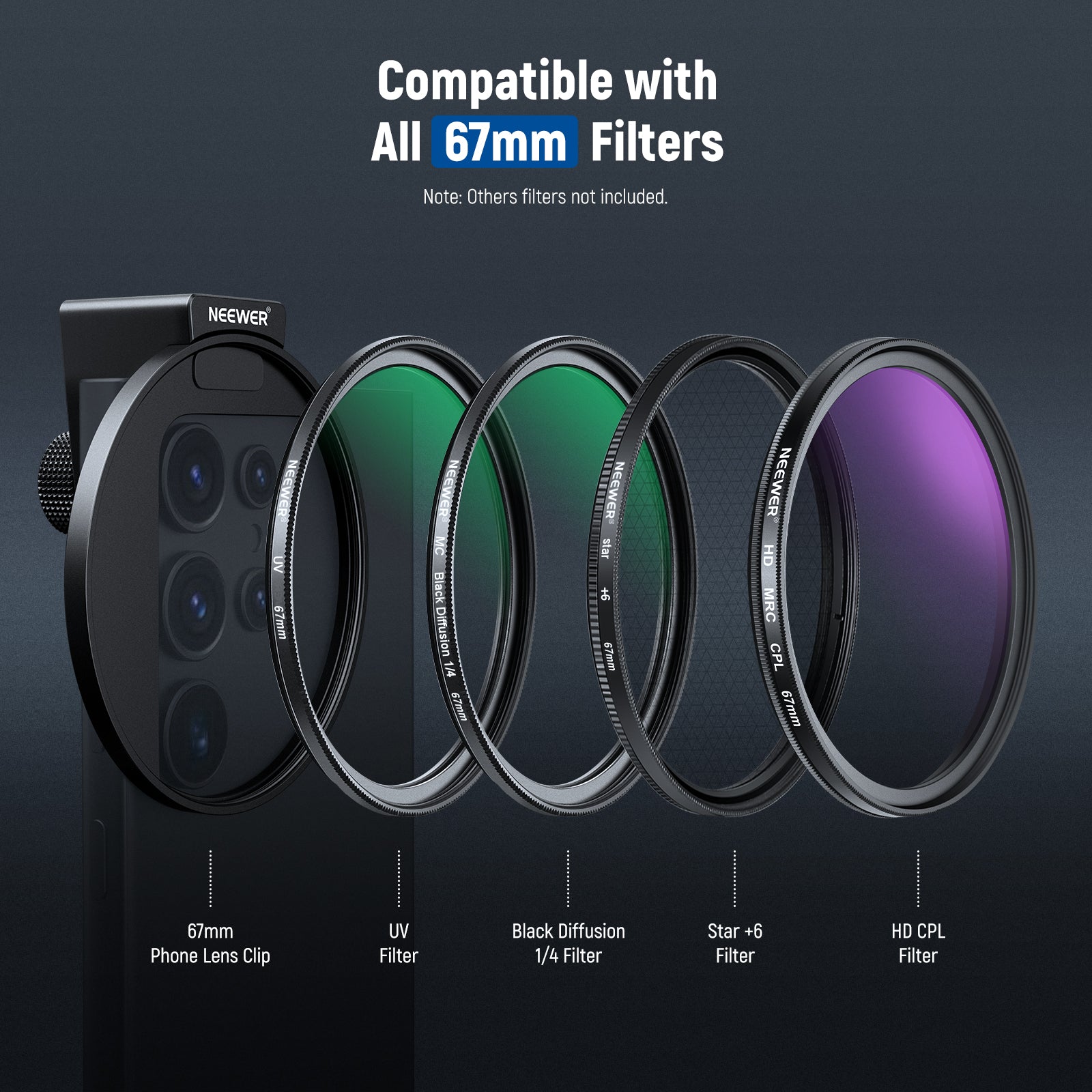 NEEWER FL 78 67mm HD CPL Camera Lens Filter with Cold Shoe Phone Clip - Perfect for DSLR, Mirrorless & Smartphone Photography, Vlogging & Video Shooting