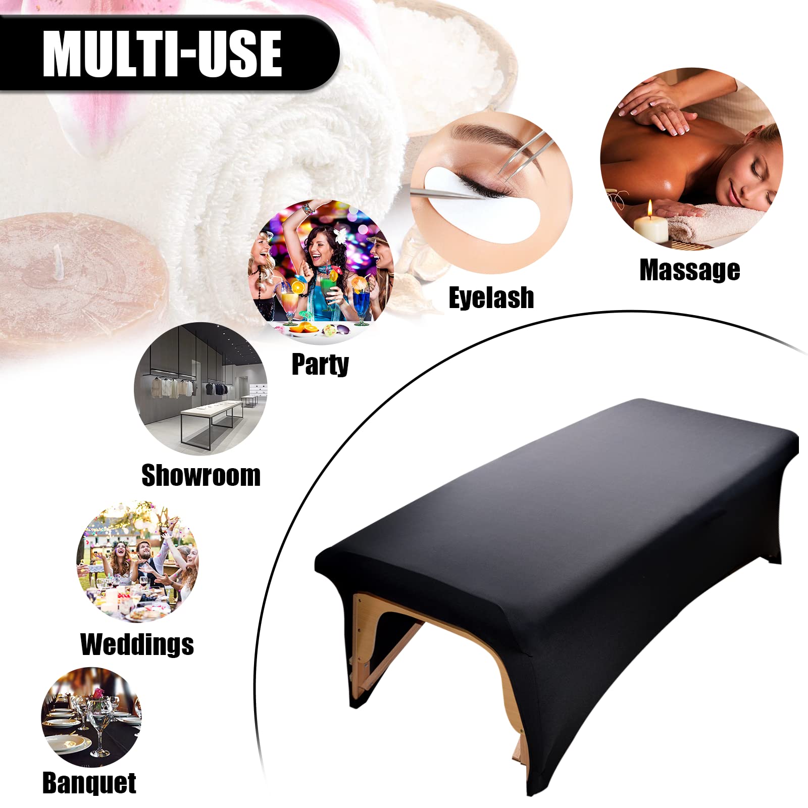 Stretchy Lash Bed Cover for Lash Extension Bed - Black Protective Spa Treatment Sheet Set for Lash Bed Topper & Massage Bed | Perfect for Eyelash Extension Salons, Spa Treatments & Professional Beauty Services