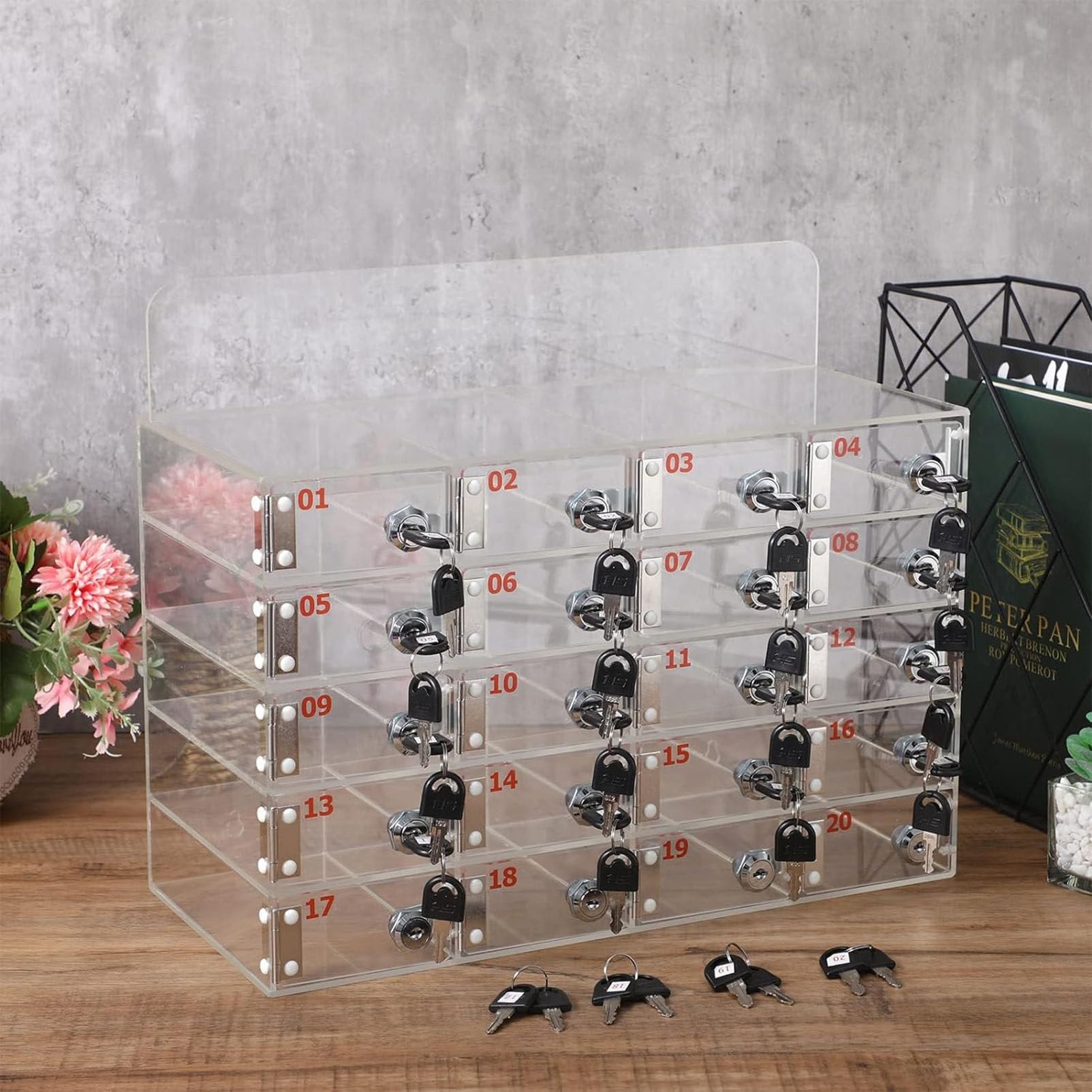 Wall-Mounted Phone Safe Deposit Box with Door Locks & Keys - 30-Slot Cell Phone Storage Cabinet for Office, Classroom, Retail Store & Public Spaces - Secure Mobile Device Organizer for Teachers, Employees & Customers