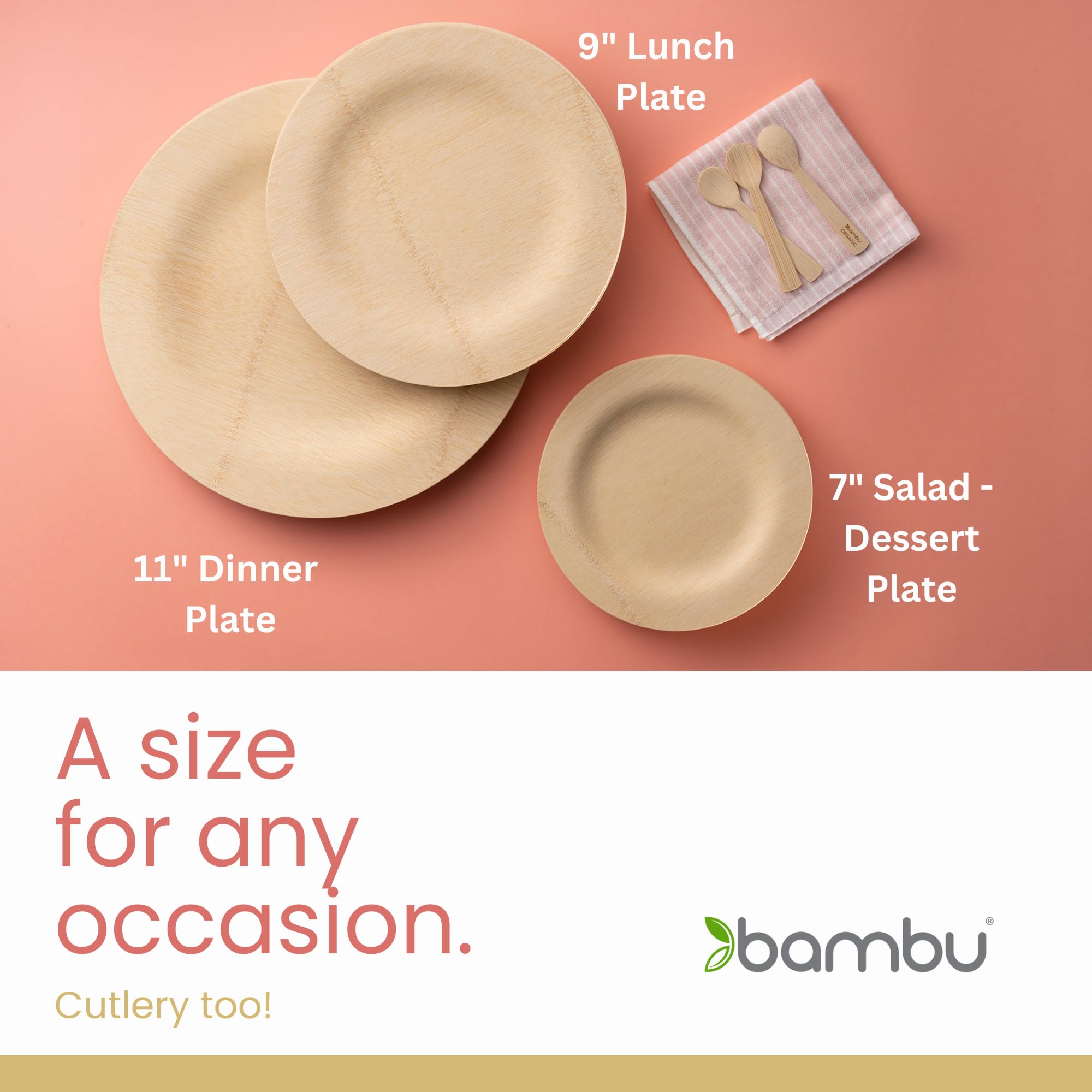 Eco-Friendly 9 Inch Disposable Bamboo Plates - Pack of 100 Biodegradable Round Plates for Parties, Weddings, Picnics & Events | Sustainable Dinnerware for Outdoor Gatherings, BBQ, Birthday Celebrations & Catering Services
