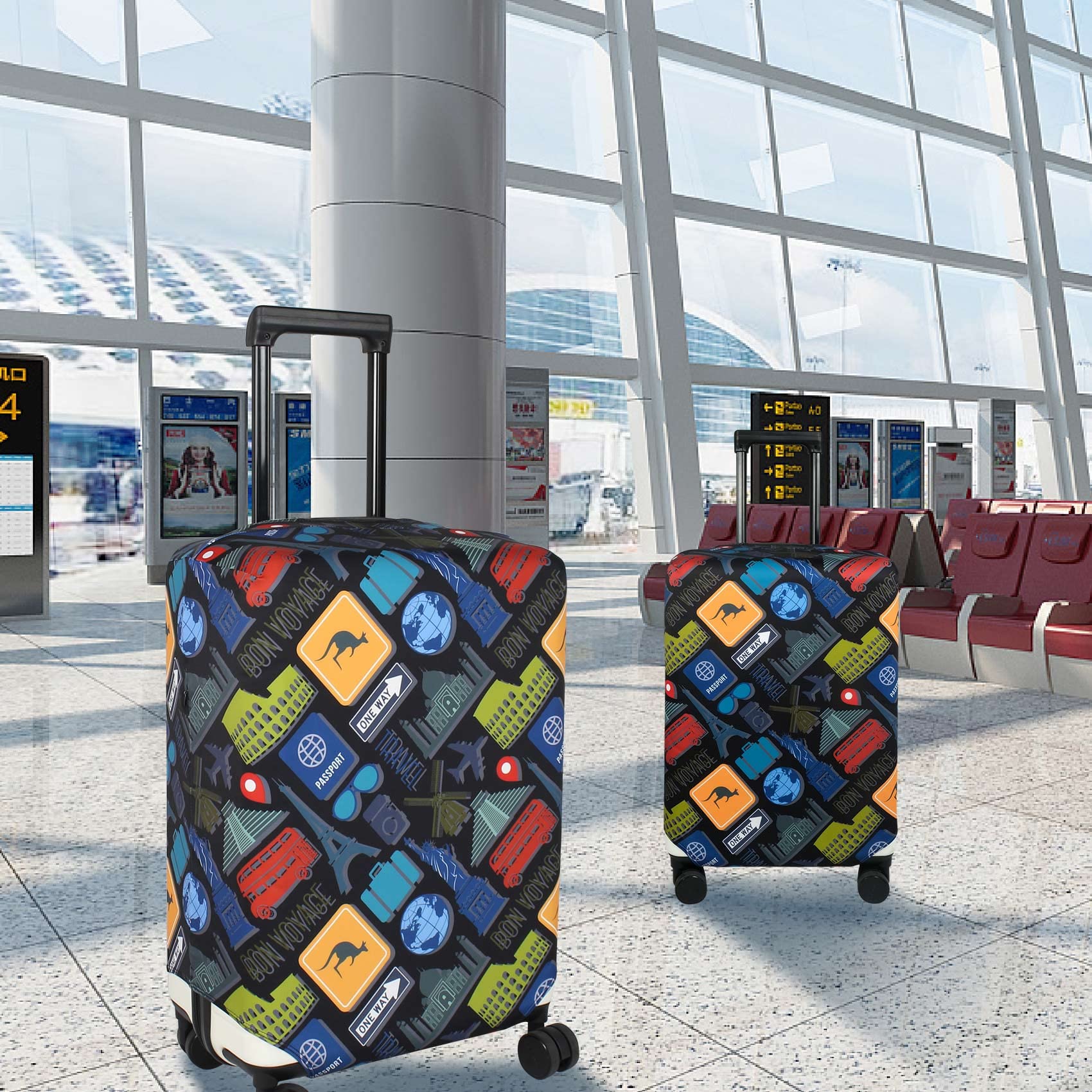 23-26 Inch Suitcase Cover - Waterproof Luggage Protector for Travel | Fits Most Airlines | Perfect for Airplane, Train & Cruise Travel (Bon Voyage, M)