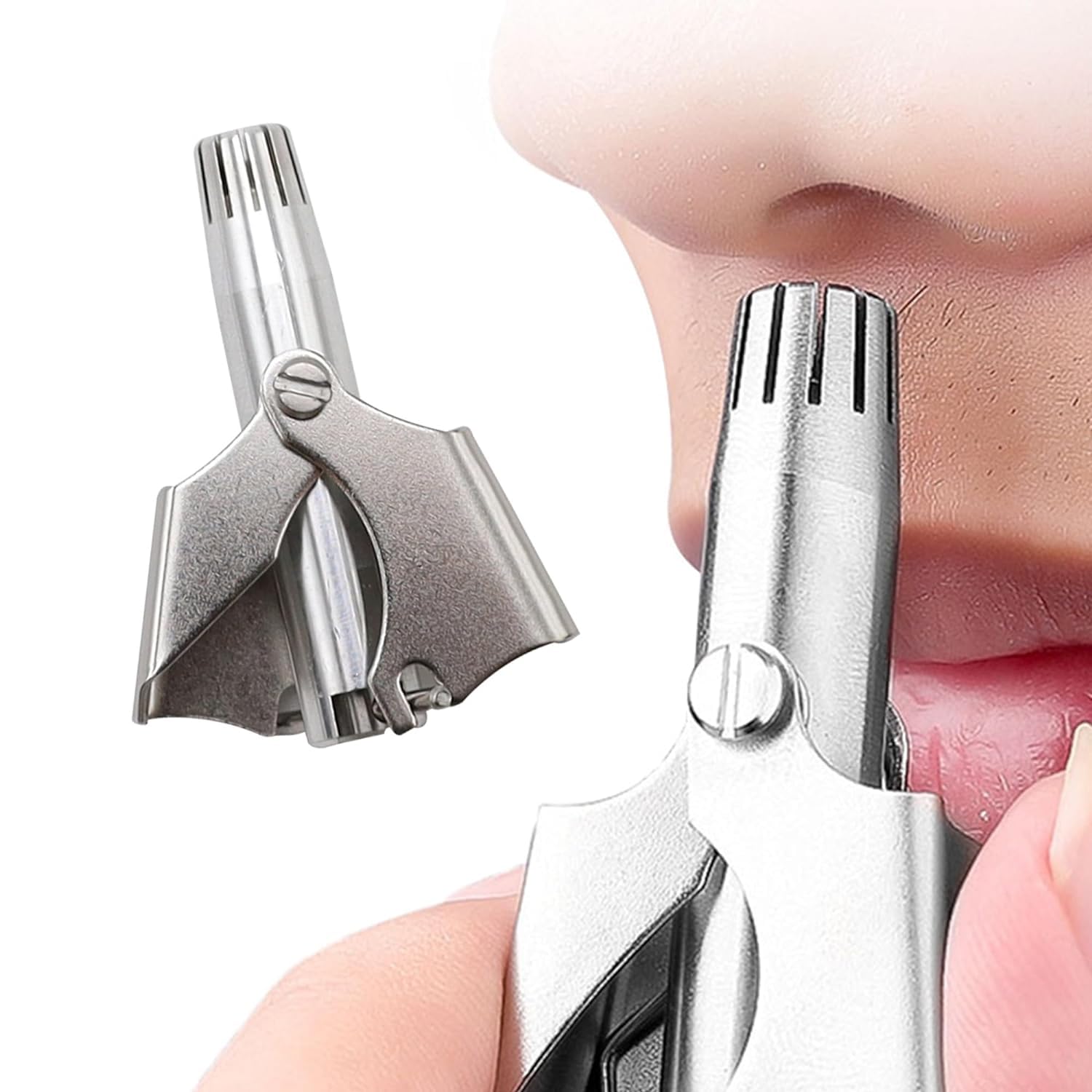 Erbe Stainless Steel 6-Blade Manual Nose Hair Trimmer for Men - Battery-Free, Painless & Safe Grooming Tool with Travel Pouch & Cleaning Brush - Perfect for Travel, Home Use & Personal Grooming