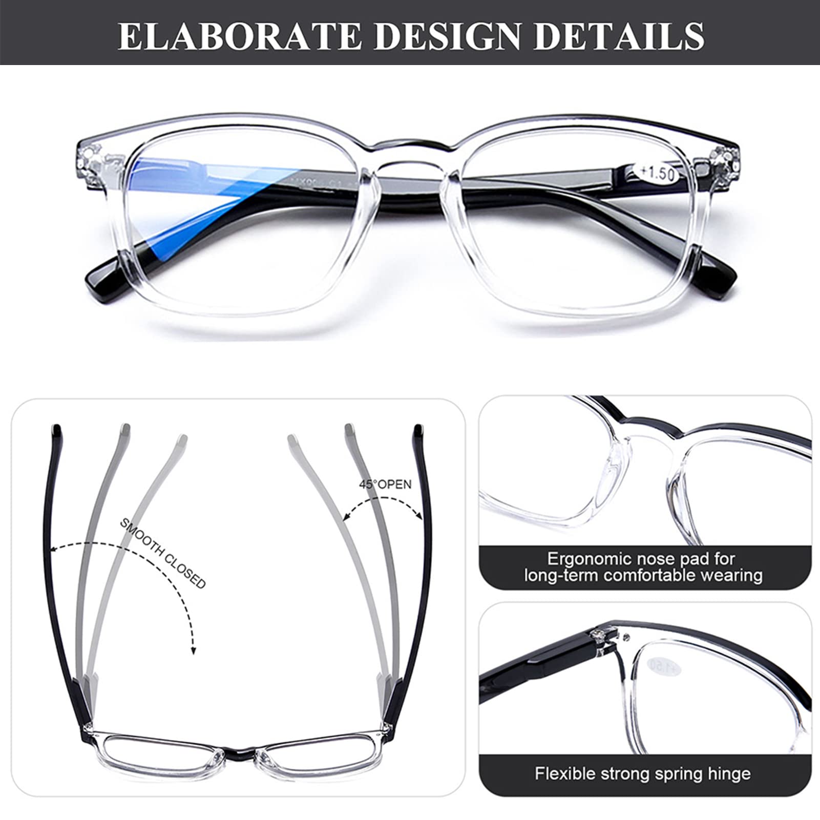 Stylish AQWANO Blue Light Blocking Computer Reading Glasses - Anti Glare UV Protection for Women & Men - Lightweight Comfortable 1.75 Magnification - Perfect for Office Work, Gaming & Screen Time