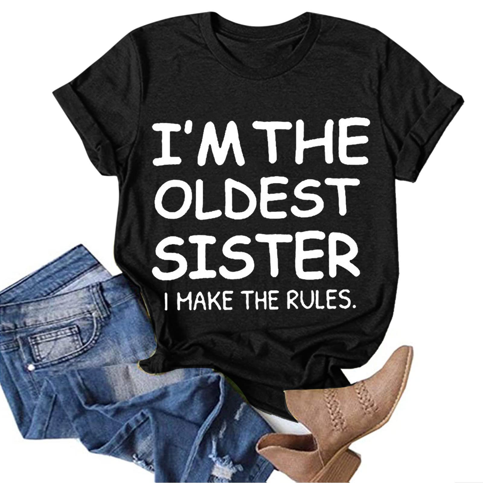 Funny Women's Summer T-Shirts - Crewneck Short Sleeve Letter Printed Tee Tops - Cute Pullover Tunics for Sisters - Perfect Gift for Beach, Vacation & Casual Outings