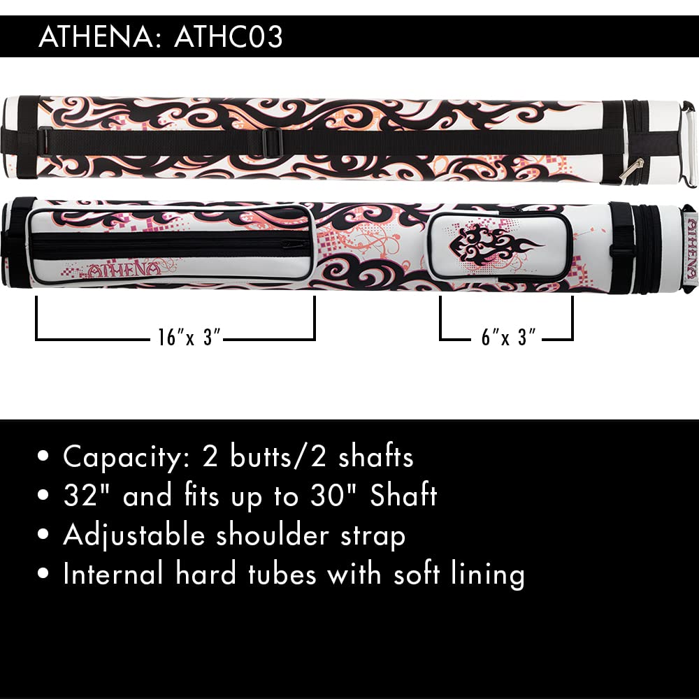 Athena ATHC03 Heartburn 2 Butt 2 Shaft Hard Pool Cue Case - Pink/White | Durable Protective Billiard Accessory for Pool Players