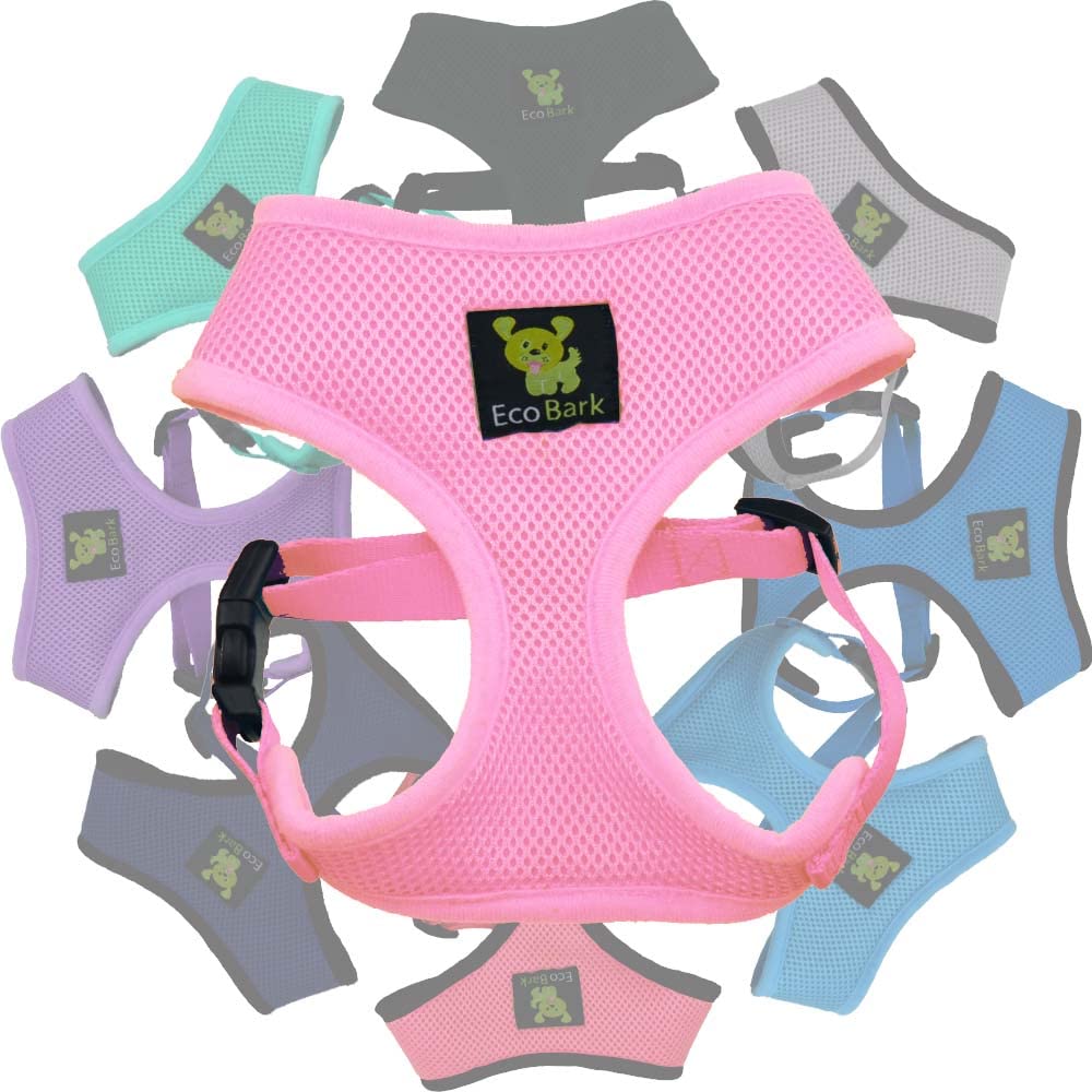 EcoBark No Pull Dog Harness - Eco-Friendly Comfortable Soft Mesh Vest for Puppies, Toy & Small Breeds - Adjustable Overhead Design, Choke-Free - Perfect for Walks, Training & Outdoor Adventures (Medium, Baby Pink)