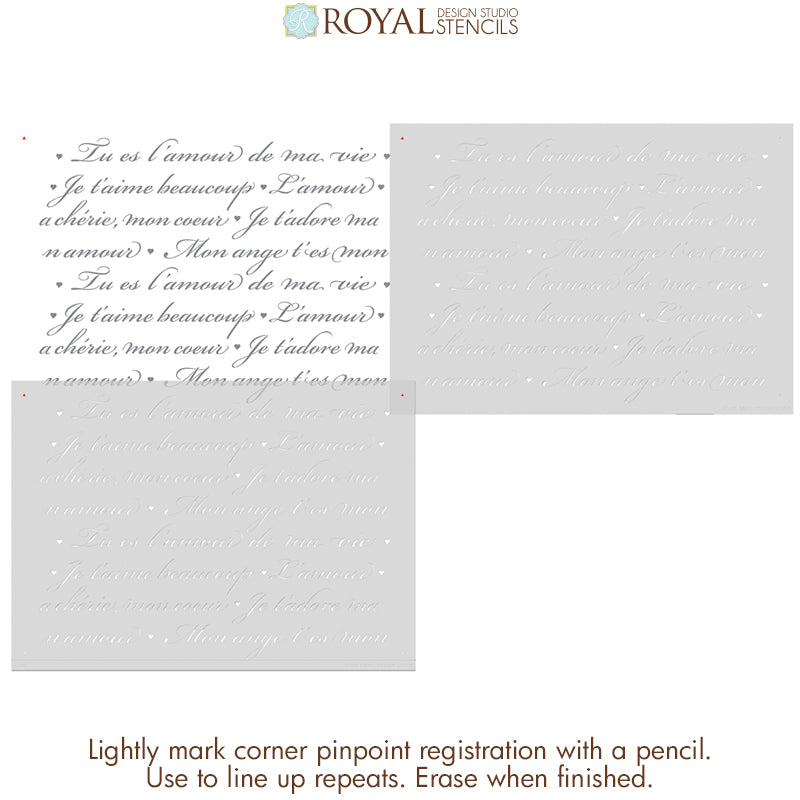 French Love Letters Wall Stencil - Romantic Parisian Decor Stencil for DIY Home Decor, Wedding, Nursery & Bedroom Wall Painting