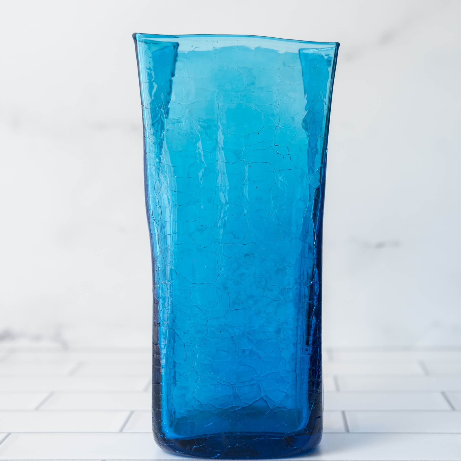 8813MC Crackled Medium Paper Bag Vase - Handmade Turquoise Ceramic Vase for Boho Home Decor, Perfect for Floral Arrangements and Table Centerpieces