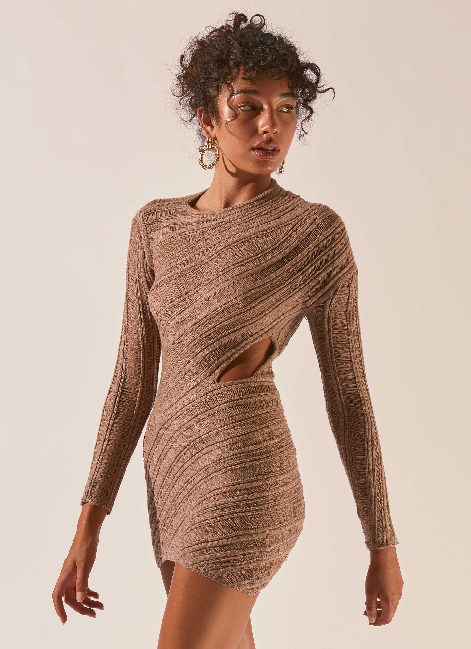 Angels Wing Mini Dress in Taupe - Elegant and Flirty for Parties, Dates & Night Out