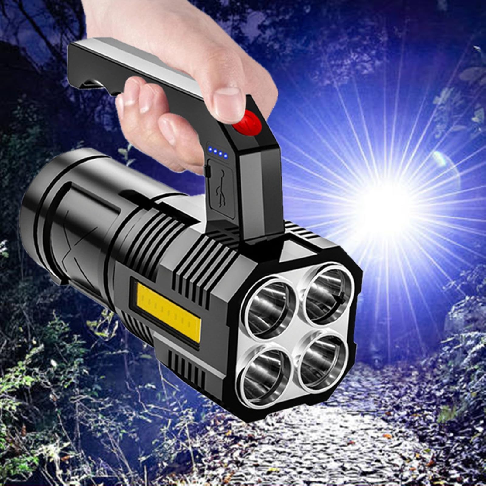 Fufafayo Rechargeable LED Flashlight - 1000 Lumens Super Bright with 4 Modes (High/Low/Strobe/SOS), Portable Waterproof Searchlight for Outdoor Adventures - Perfect for Camping, Hiking, Fishing, Emergency & Power Outages