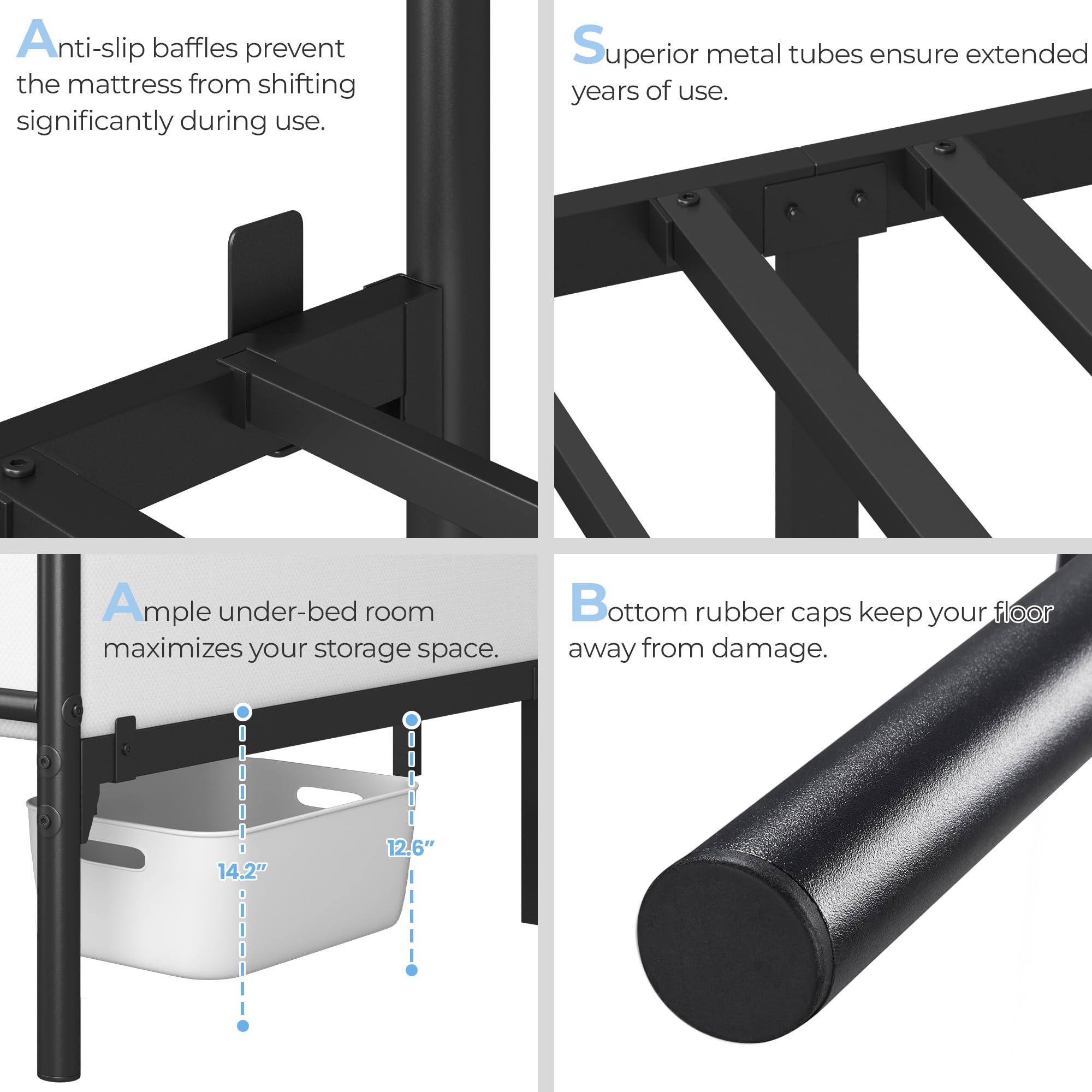 Yaheetech Full Metal Platform Bed Frame with Headboard & Footboard - Queen Size, No Box Spring Needed, Sturdy Steel Slats, Under Bed Storage - Modern Black Bedroom Furniture for Small Spaces & Apartments