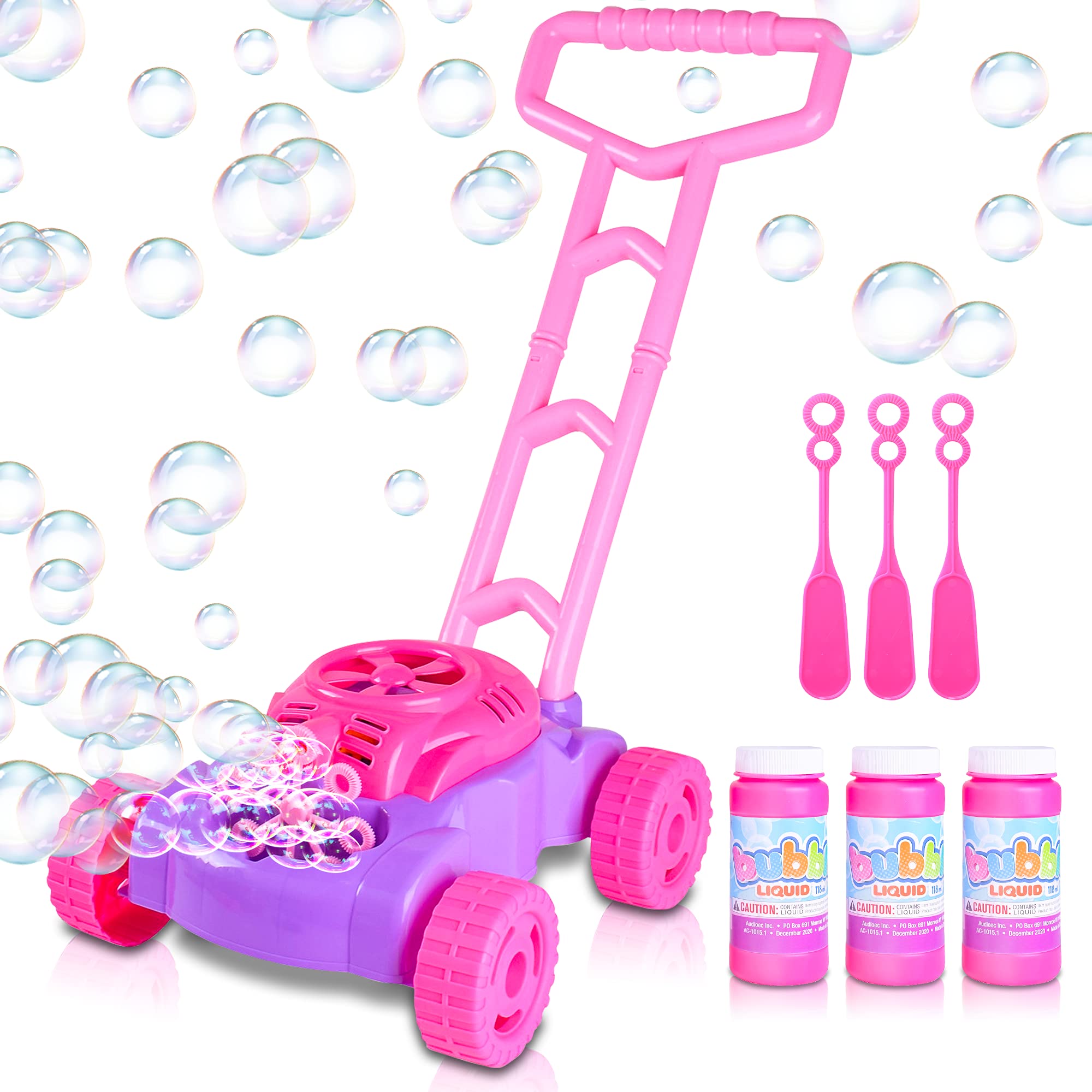ArtCreativity Bubble Lawn Mower & Leaf Blower Set - 10 Pack Pink & Purple Bubble Machine Outdoor Toys for Toddlers Age 1-3 | Summer Backyard Fun, Birthday Gifts for Girls & Boys | Perfect for Garden Play, Park Outings & Outdoor Parties
